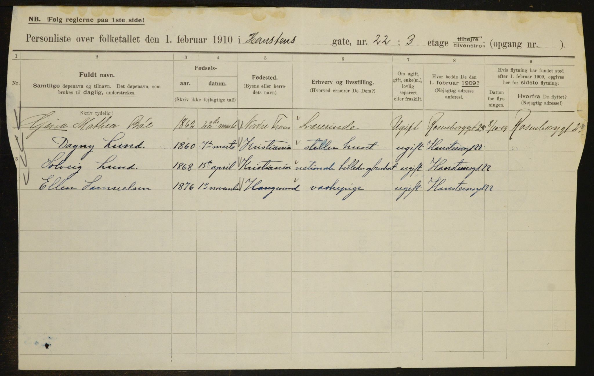 OBA, Municipal Census 1910 for Kristiania, 1910, p. 32853