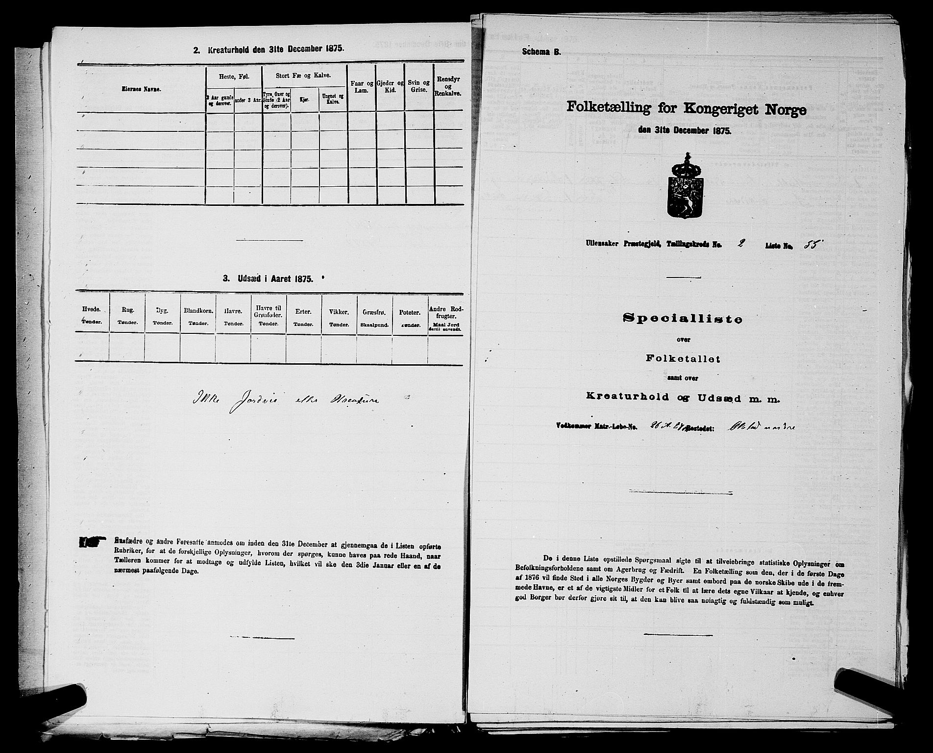 RA, 1875 census for 0235P Ullensaker, 1875, p. 166