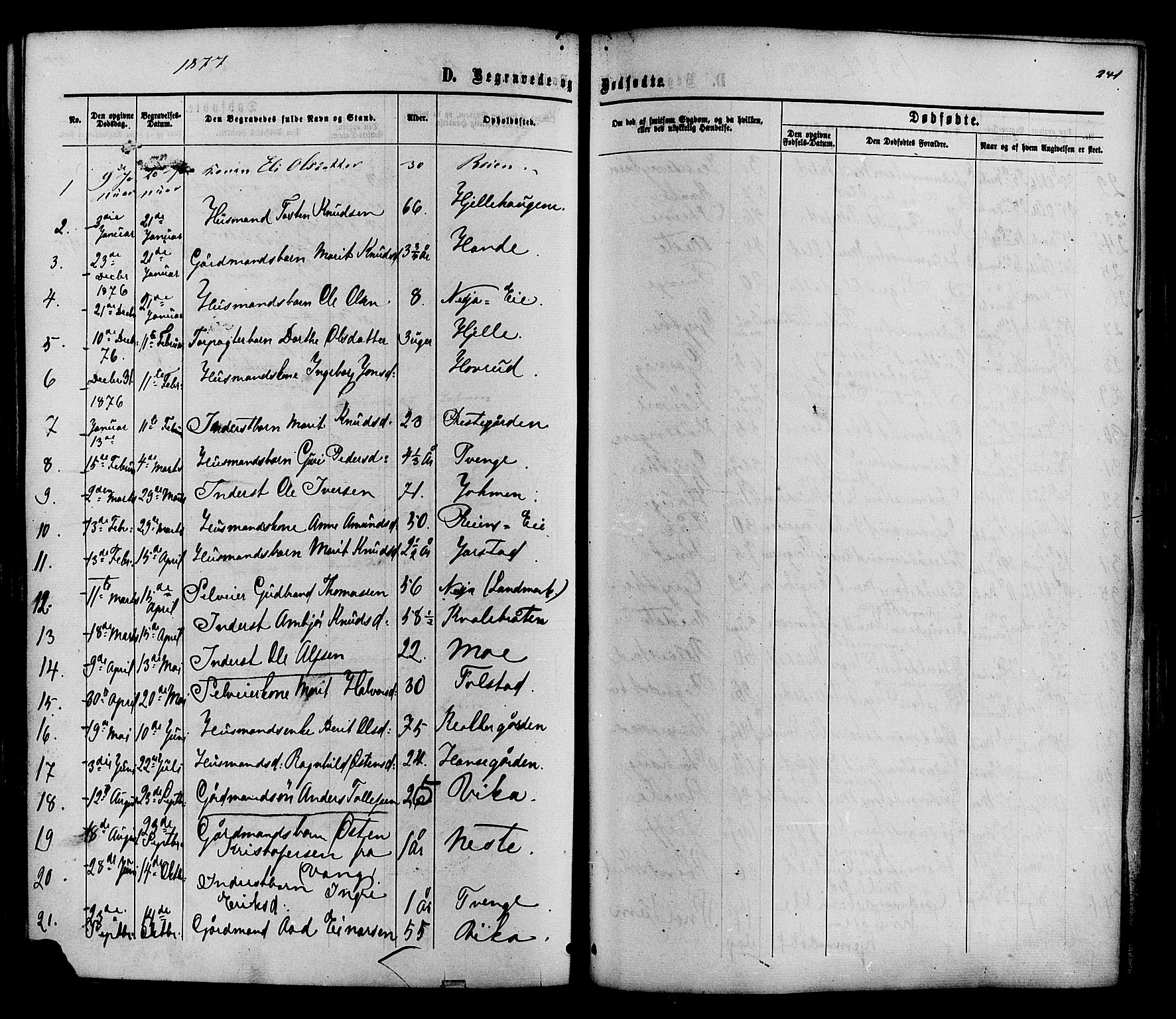 Vestre Slidre prestekontor, SAH/PREST-136/H/Ha/Haa/L0003: Parish register (official) no. 3, 1865-1880, p. 241