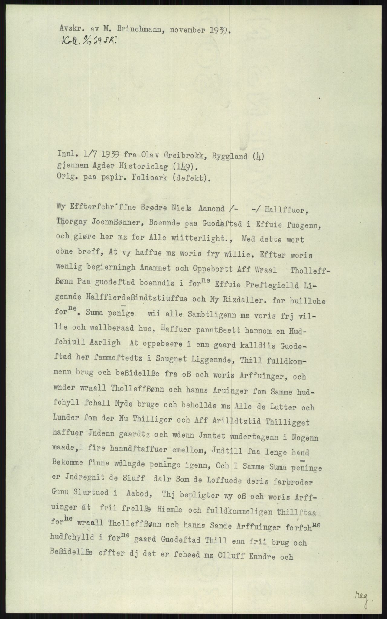 Samlinger til kildeutgivelse, Diplomavskriftsamlingen, AV/RA-EA-4053/H/Ha, p. 2406