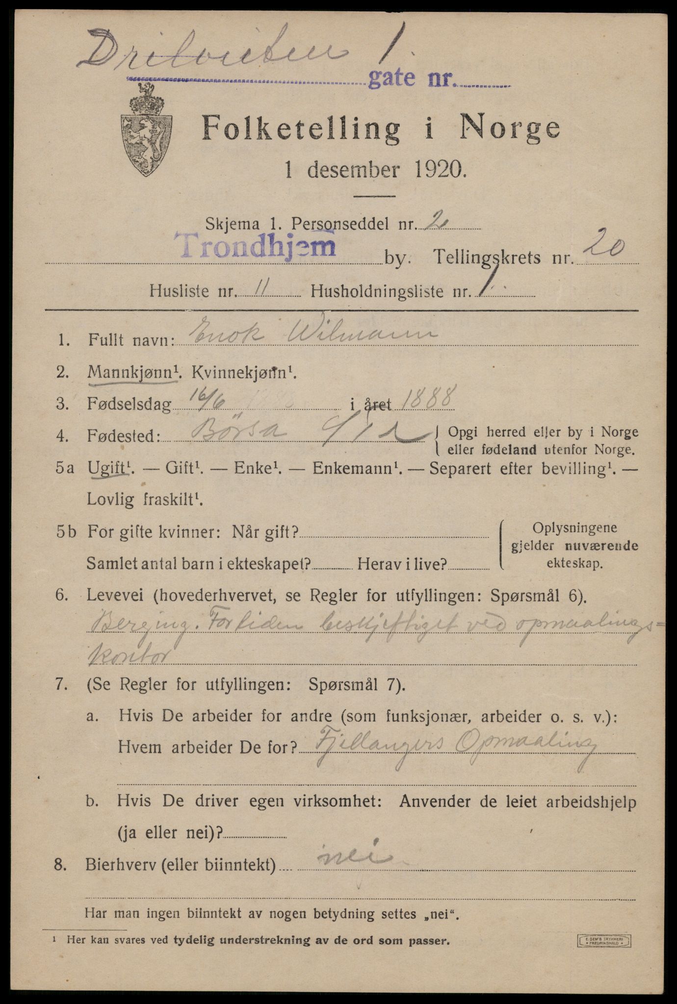 SAT, 1920 census for Trondheim, 1920, p. 59836