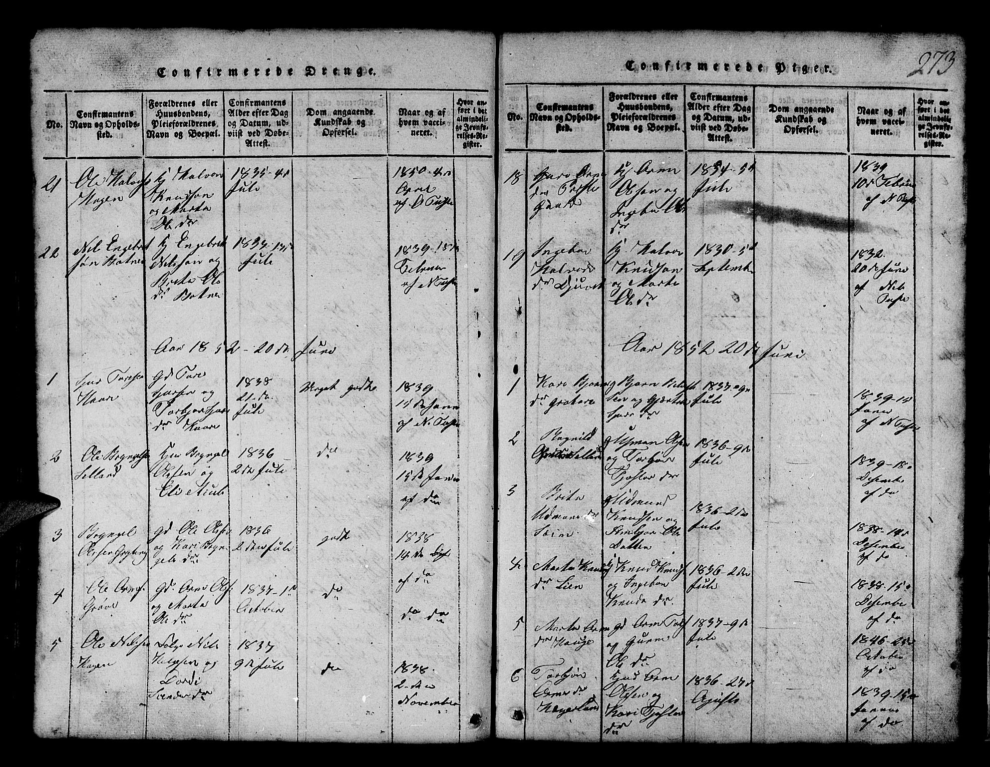 Røldal sokneprestembete, SAB/A-100247: Parish register (copy) no. A 1, 1817-1860, p. 273