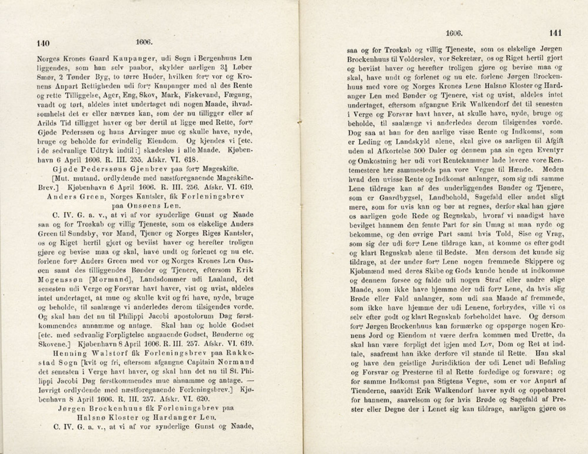 Publikasjoner utgitt av Det Norske Historiske Kildeskriftfond, PUBL/-/-/-: Norske Rigs-Registranter, bind 4, 1603-1618, p. 140-141