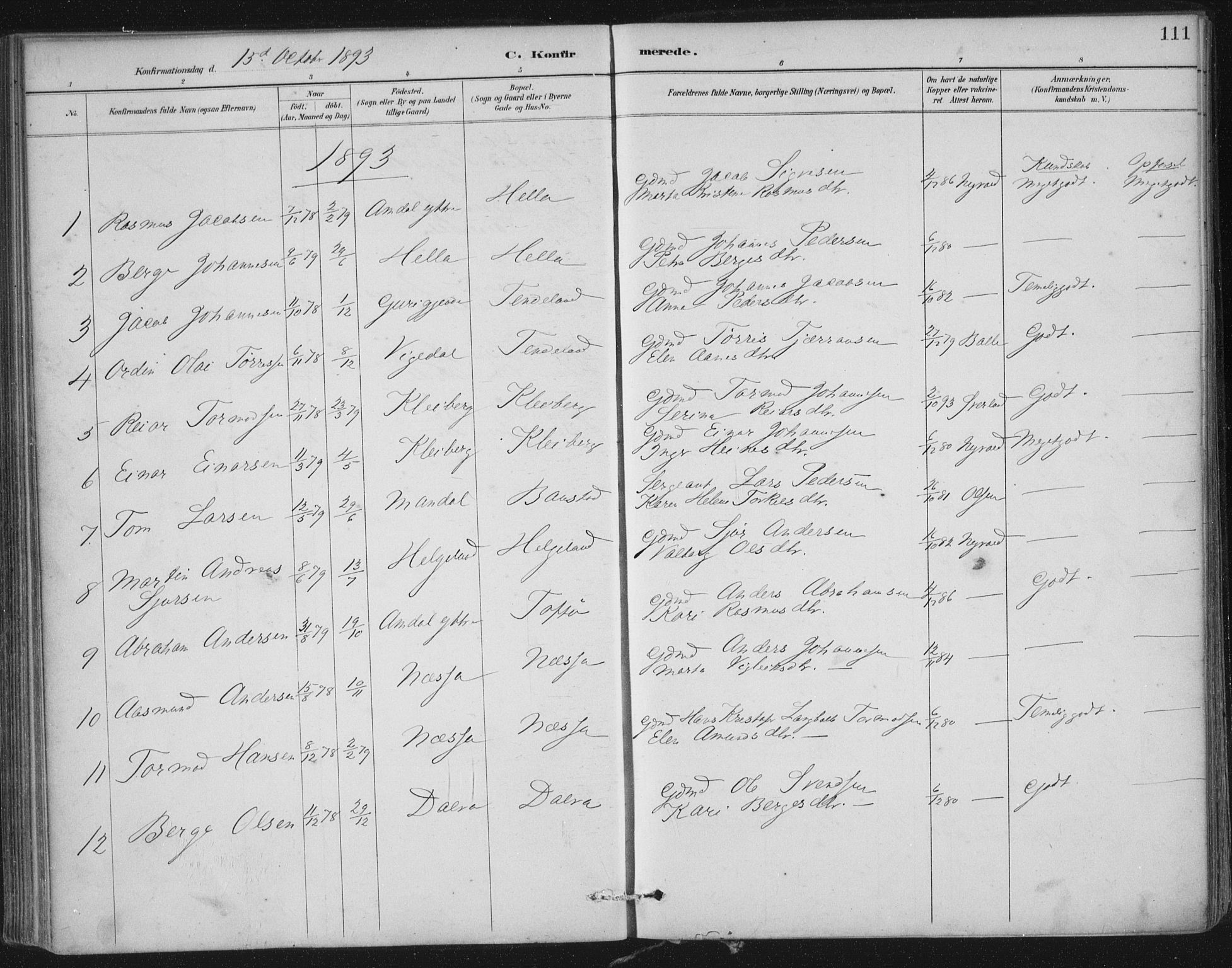 Nedstrand sokneprestkontor, SAST/A-101841/01/IV: Parish register (official) no. A 12, 1887-1915, p. 111