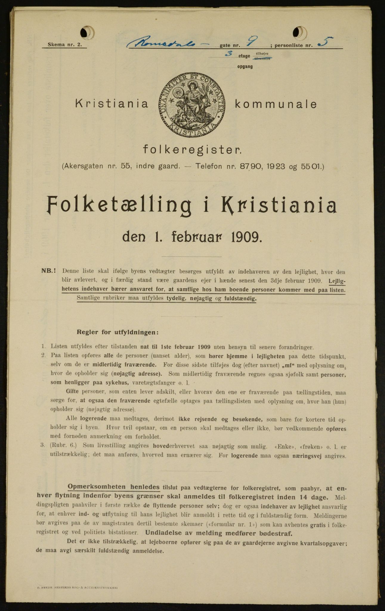 OBA, Municipal Census 1909 for Kristiania, 1909, p. 75540
