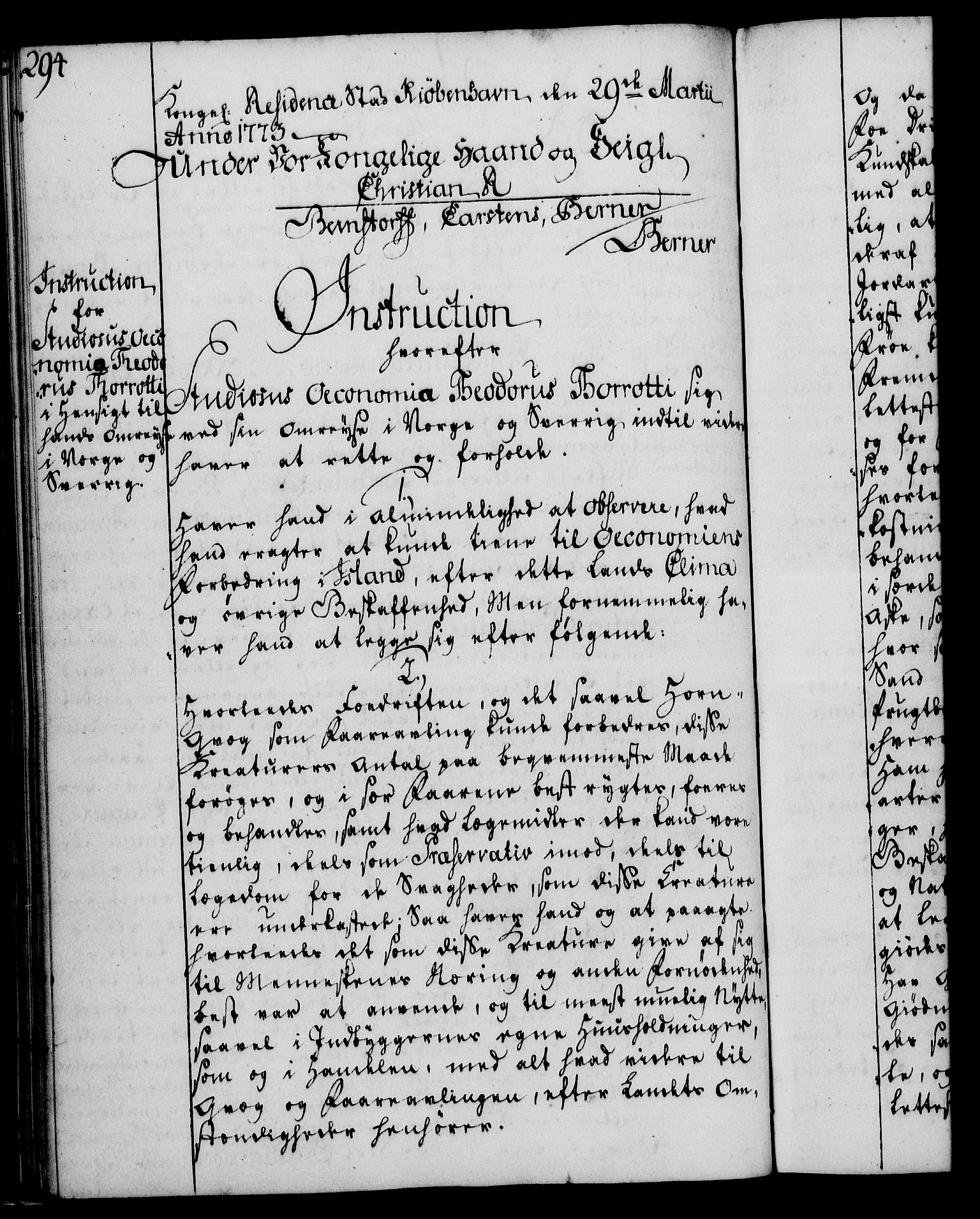 Rentekammeret, Kammerkanselliet, RA/EA-3111/G/Gg/Ggi/L0003: Norsk instruksjonsprotokoll med register (merket RK 53.36), 1751-1775, p. 294