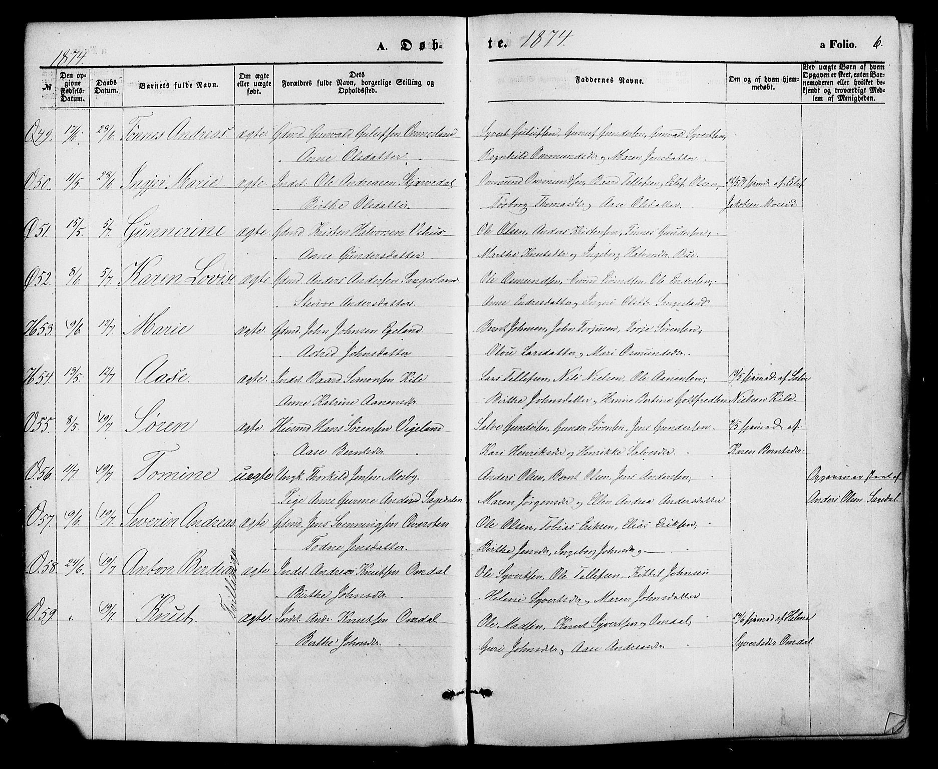 Vennesla sokneprestkontor, AV/SAK-1111-0045/Fa/Fac/L0008: Parish register (official) no. A 8, 1874-1883, p. 6