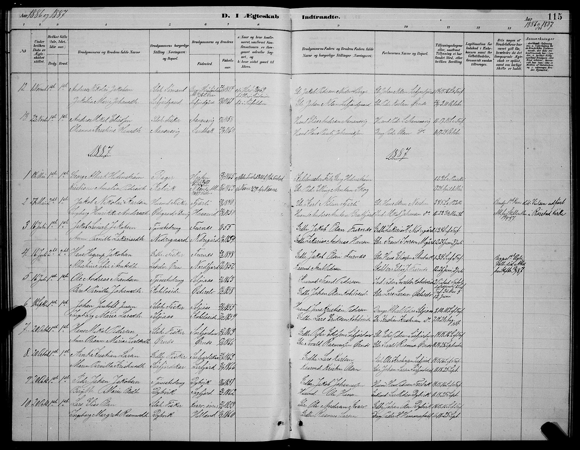 Ministerialprotokoller, klokkerbøker og fødselsregistre - Nordland, SAT/A-1459/854/L0785: Parish register (copy) no. 854C01, 1883-1891, p. 115