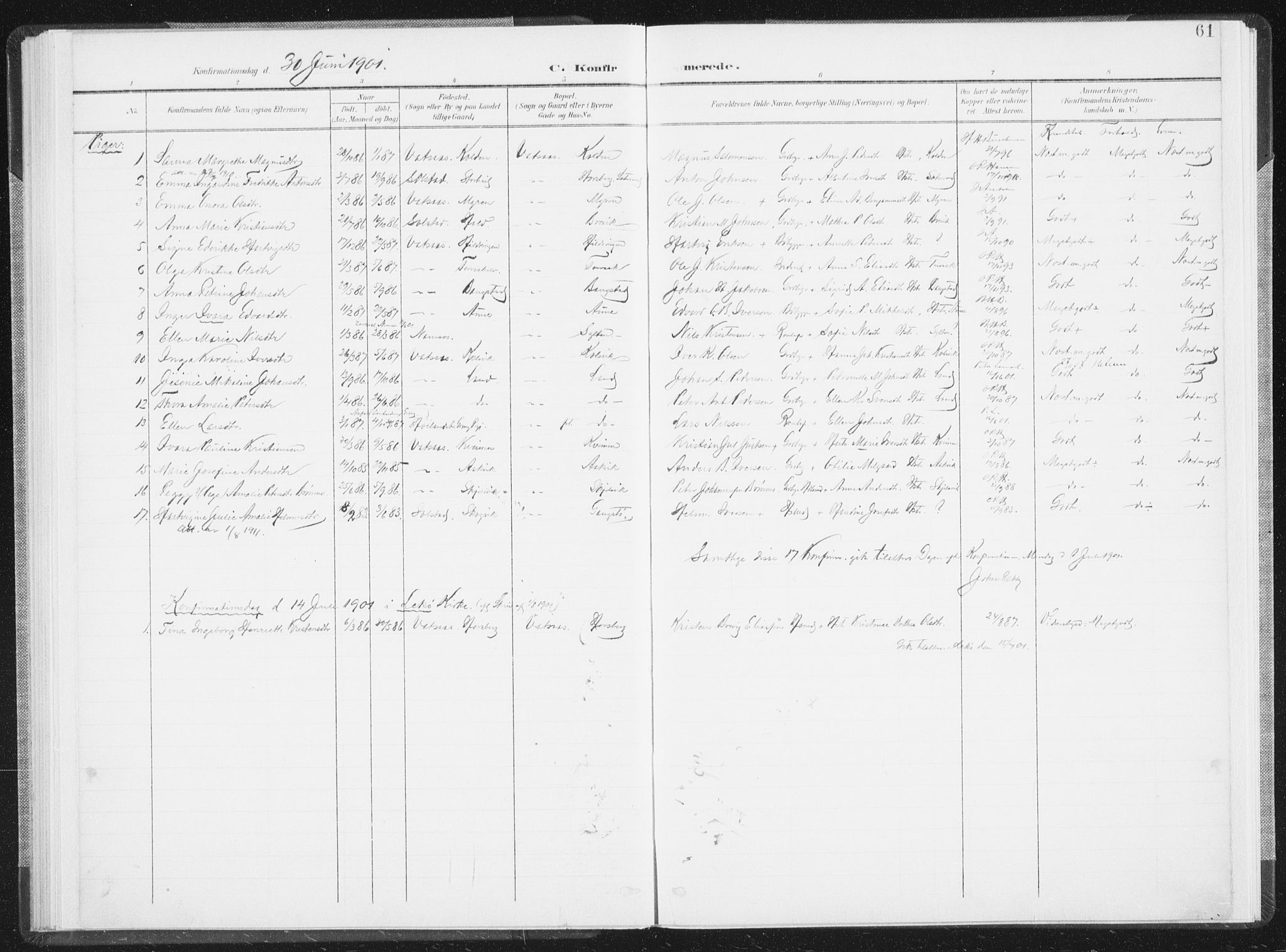 Ministerialprotokoller, klokkerbøker og fødselsregistre - Nordland, AV/SAT-A-1459/810/L0153: Parish register (official) no. 810A12, 1899-1914, p. 61