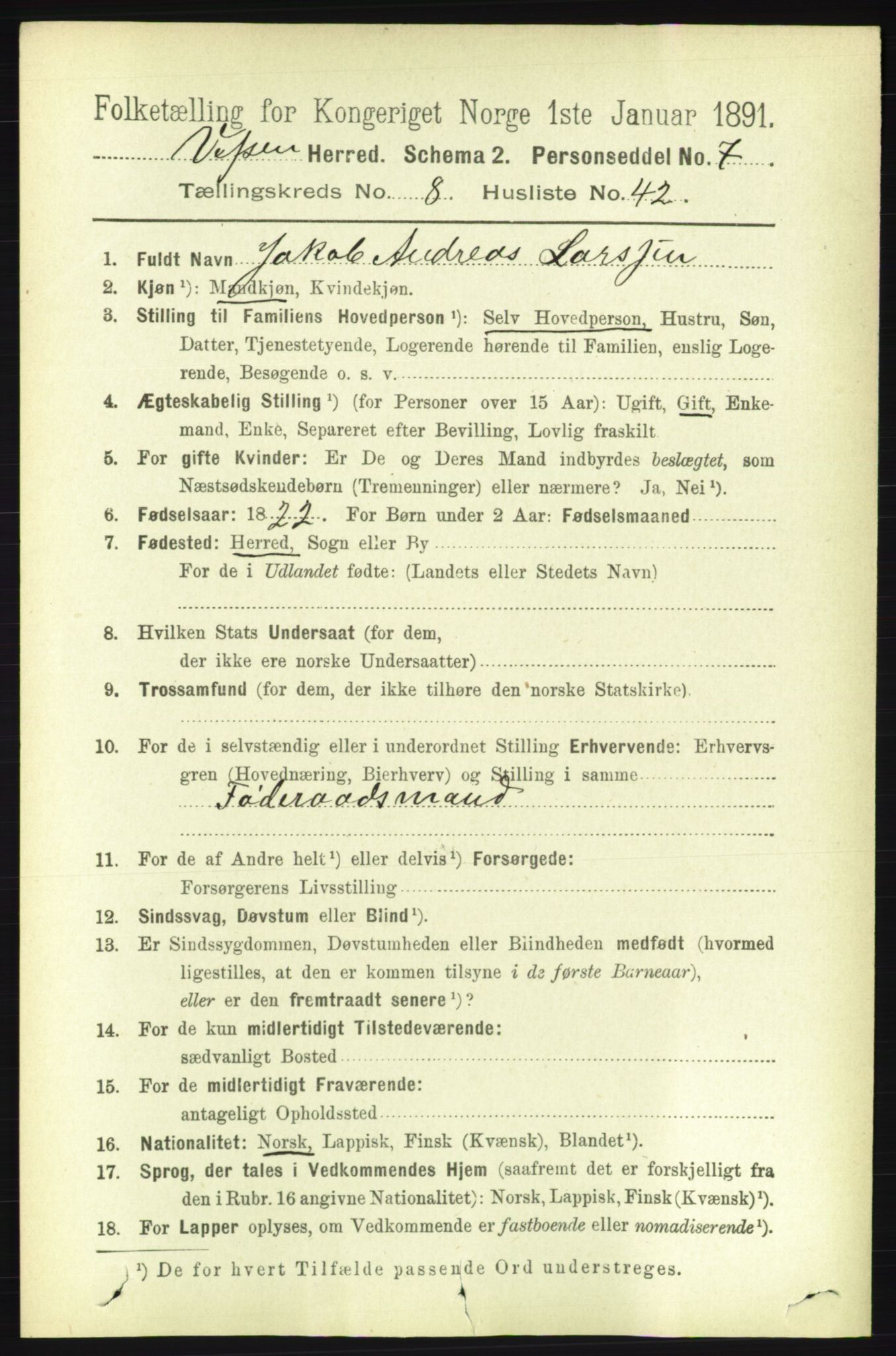 RA, 1891 census for 1824 Vefsn, 1891, p. 4567