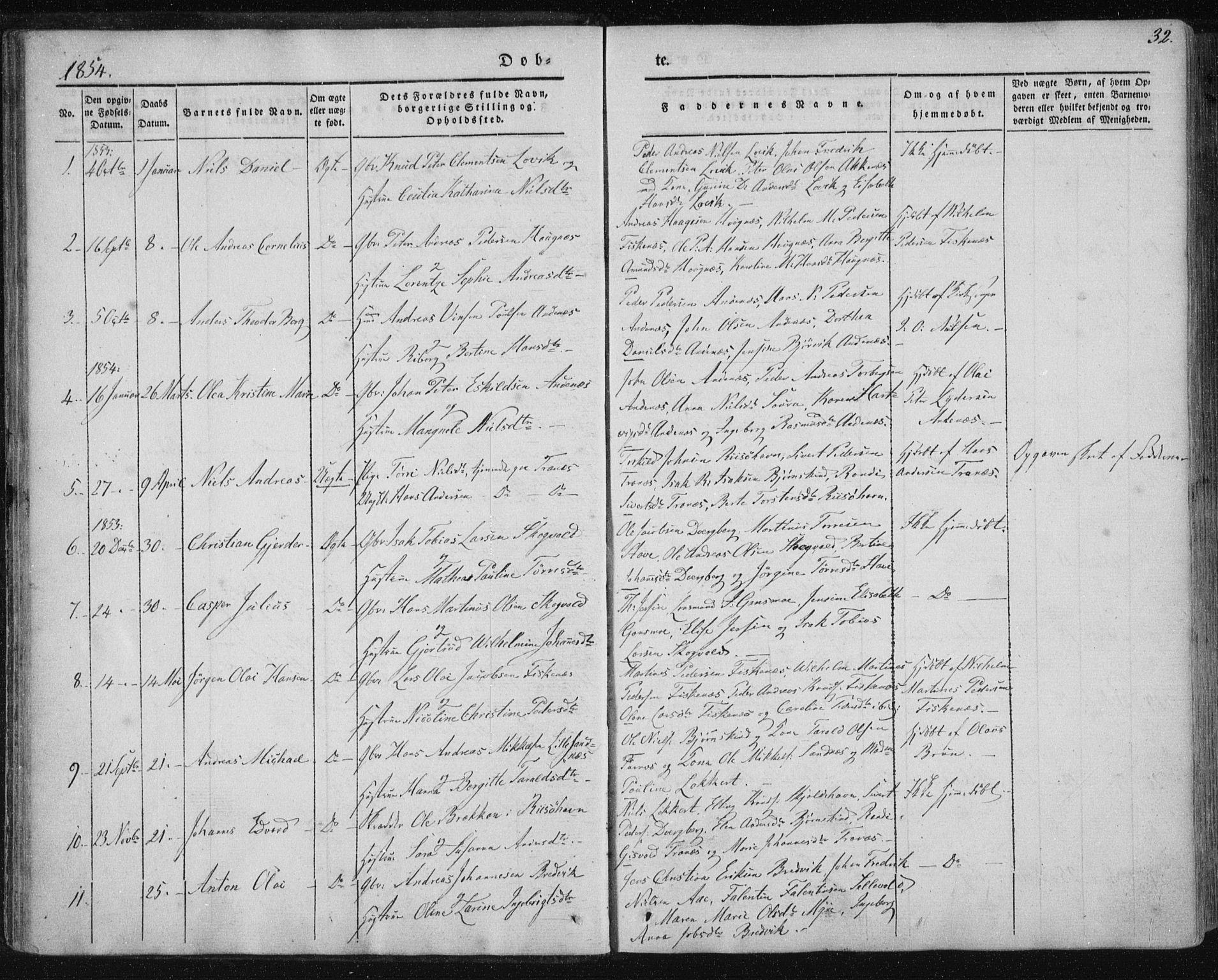 Ministerialprotokoller, klokkerbøker og fødselsregistre - Nordland, SAT/A-1459/897/L1396: Parish register (official) no. 897A04, 1842-1866, p. 32