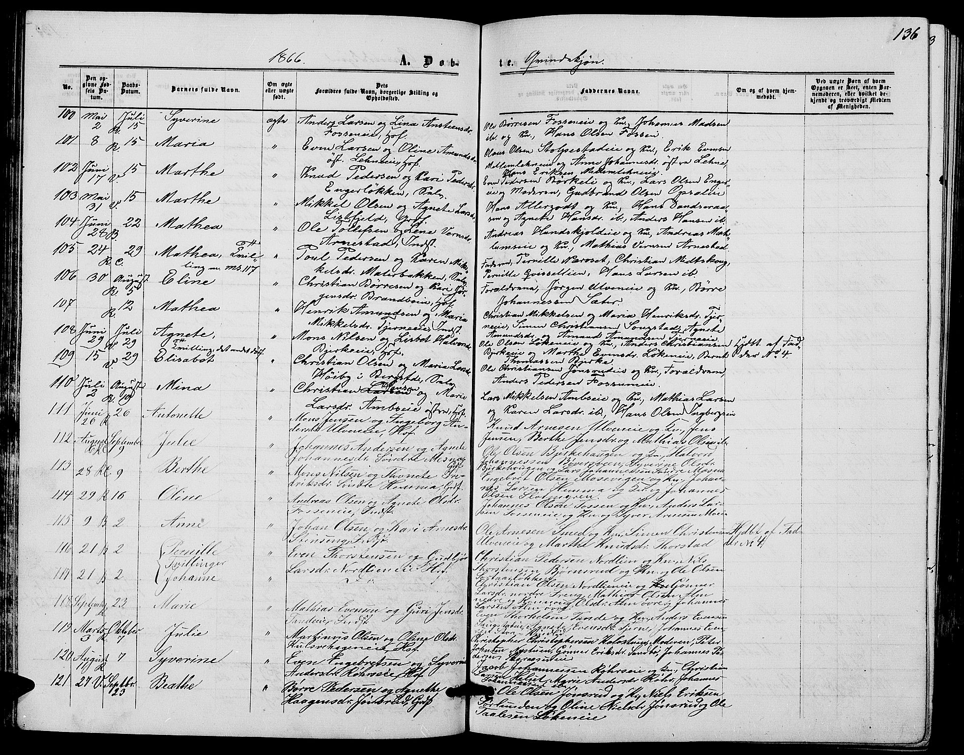 Ringsaker prestekontor, AV/SAH-PREST-014/L/La/L0007: Parish register (copy) no. 7, 1861-1869, p. 136