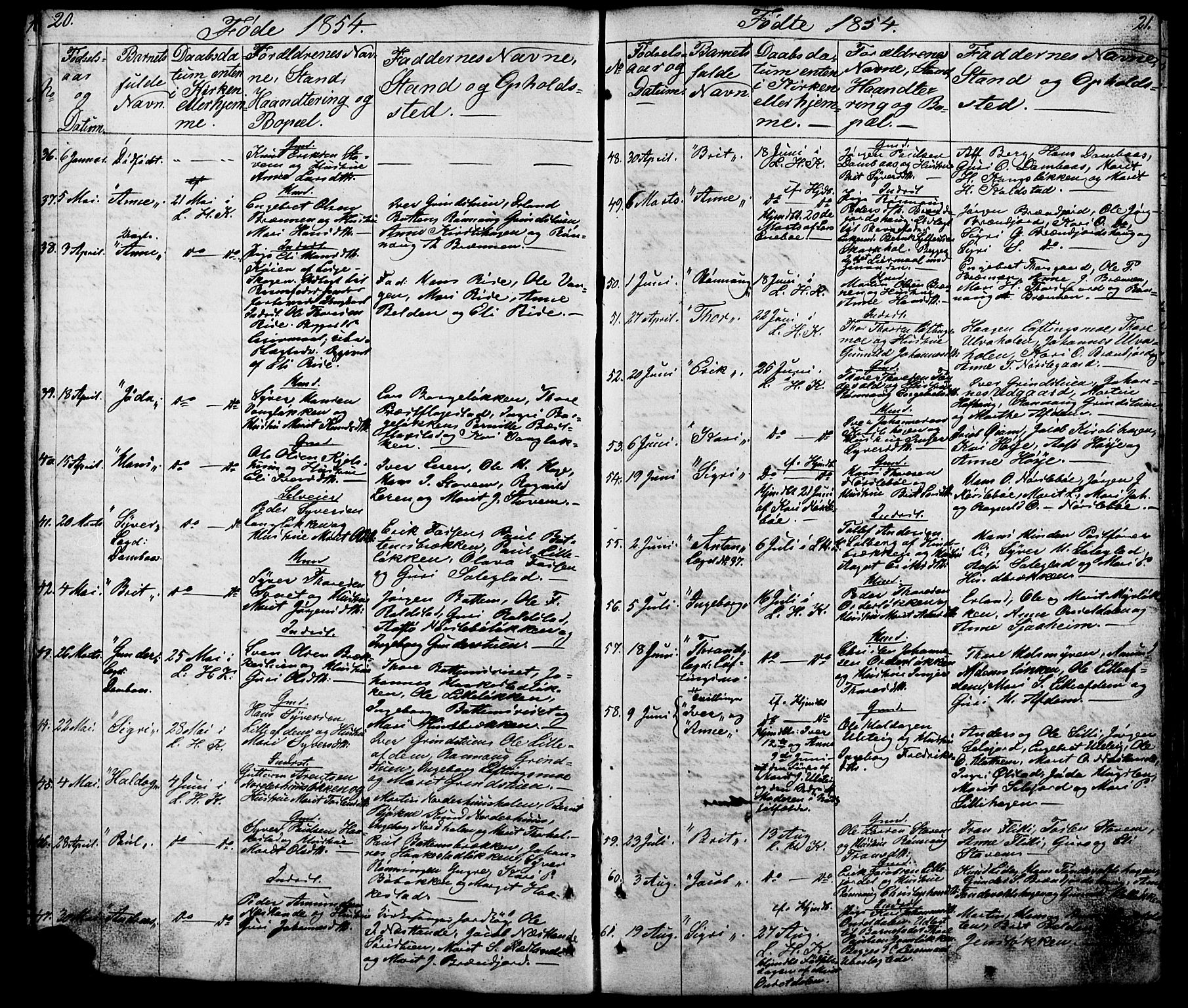 Lesja prestekontor, SAH/PREST-068/H/Ha/Hab/L0005: Parish register (copy) no. 5, 1850-1894, p. 20-21
