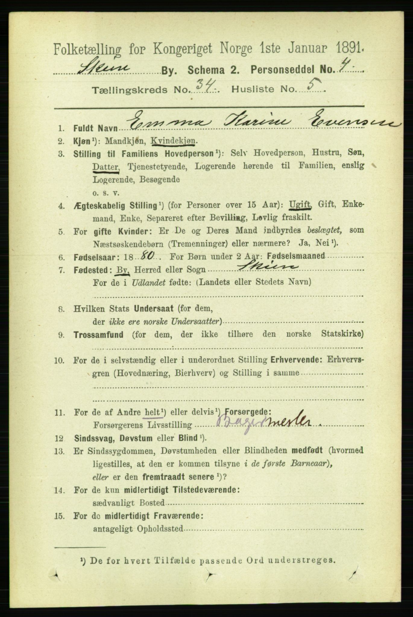 RA, 1891 census for 0806 Skien, 1891, p. 7768