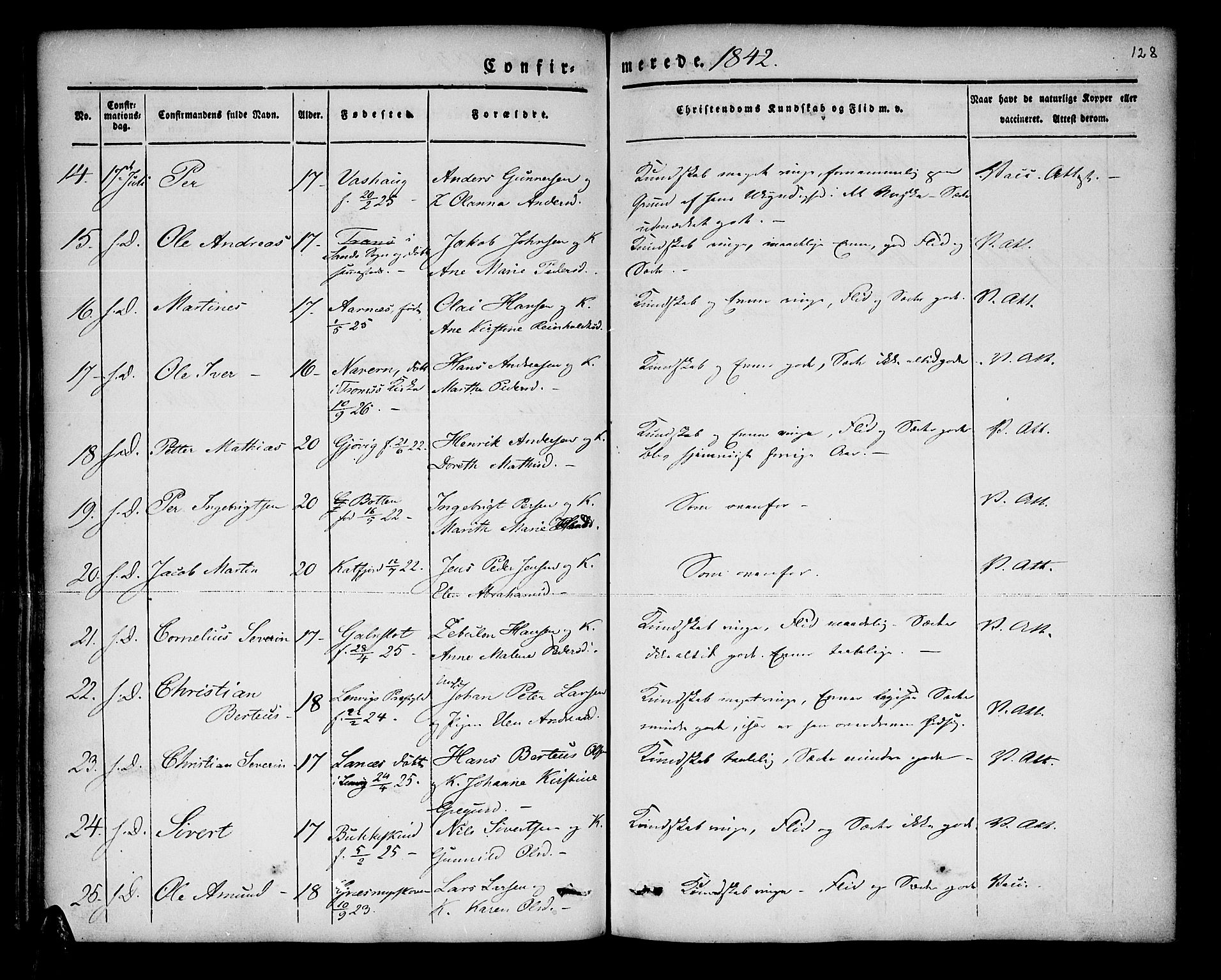 Lenvik sokneprestembete, SATØ/S-1310/H/Ha/Haa/L0004kirke: Parish register (official) no. 4, 1832-1844, p. 128