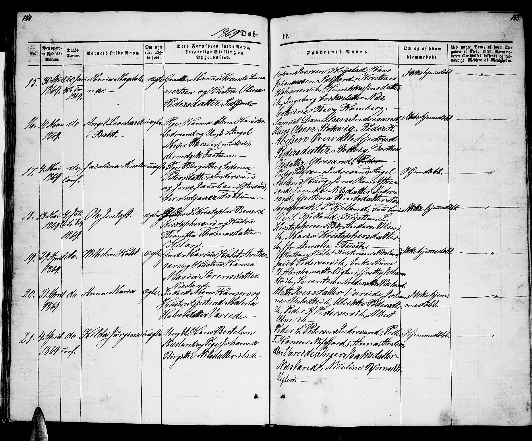 Ministerialprotokoller, klokkerbøker og fødselsregistre - Nordland, AV/SAT-A-1459/885/L1212: Parish register (copy) no. 885C01, 1847-1873, p. 154-155