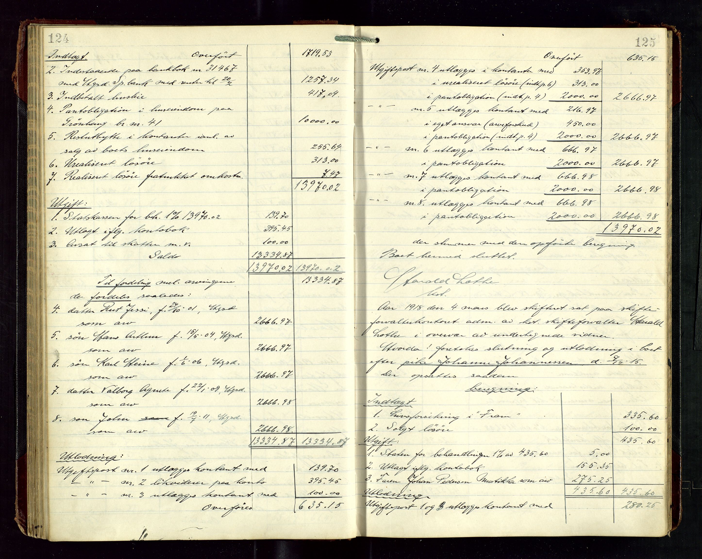 Haugesund tingrett, SAST/A-101415/01/IV/IVD/L0003: Skifteutlodningsprotokoll, med register, 1915-1924, p. 124-125