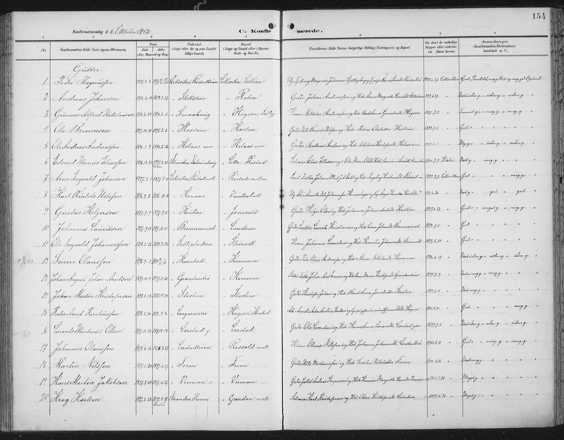 Ministerialprotokoller, klokkerbøker og fødselsregistre - Nord-Trøndelag, SAT/A-1458/701/L0011: Parish register (official) no. 701A11, 1899-1915, p. 154