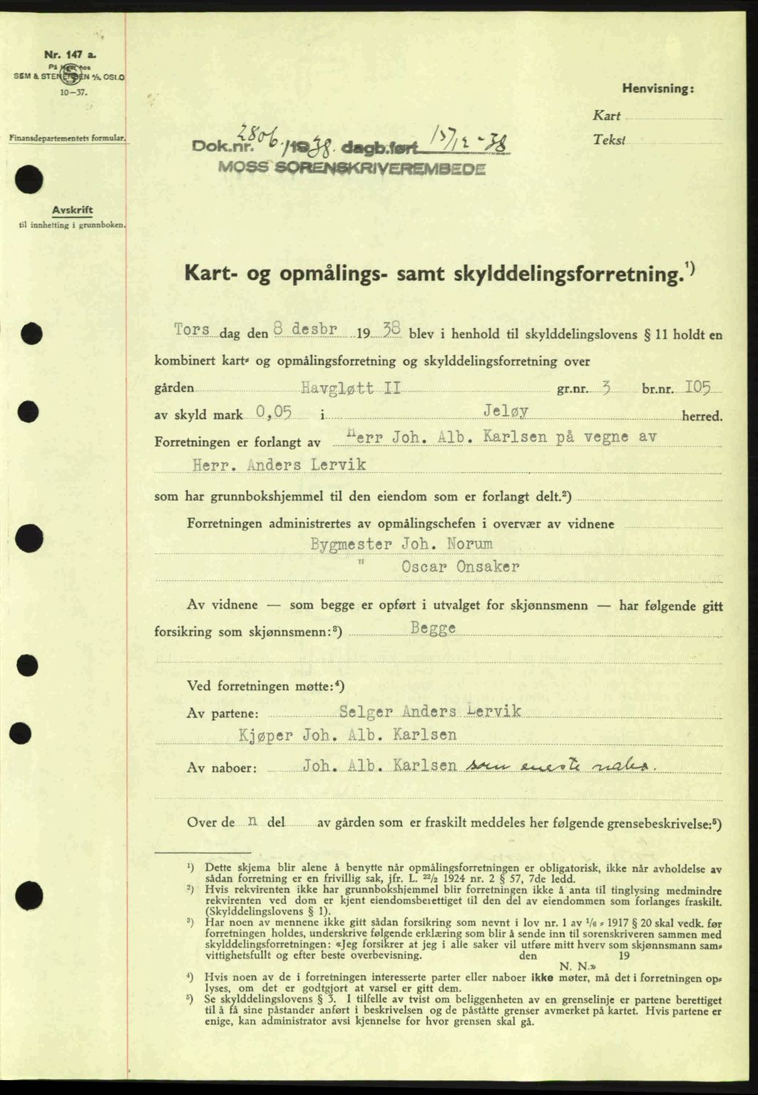 Moss sorenskriveri, SAO/A-10168: Mortgage book no. A5, 1938-1939, Diary no: : 2806/1938