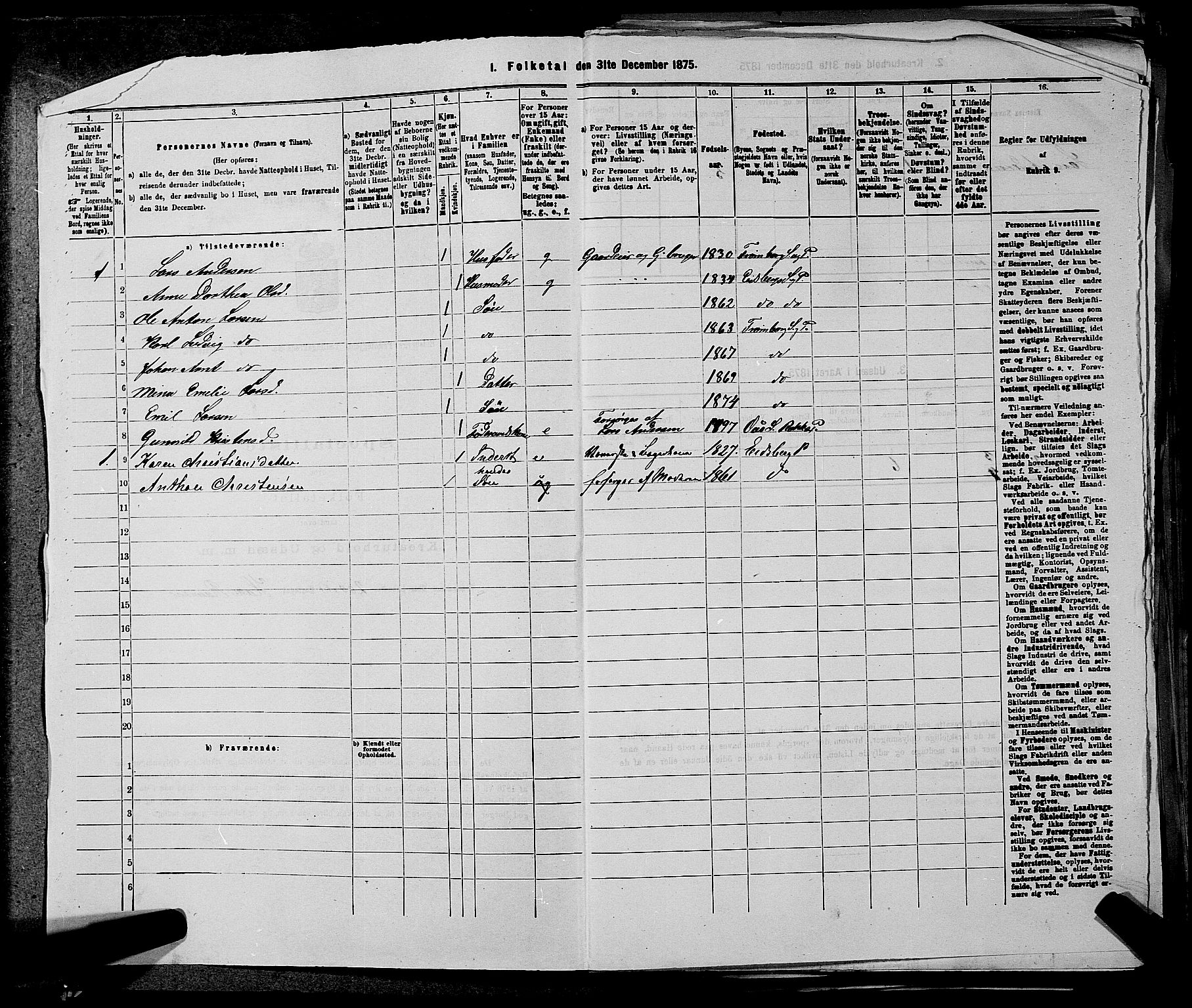RA, 1875 census for 0125P Eidsberg, 1875, p. 1358