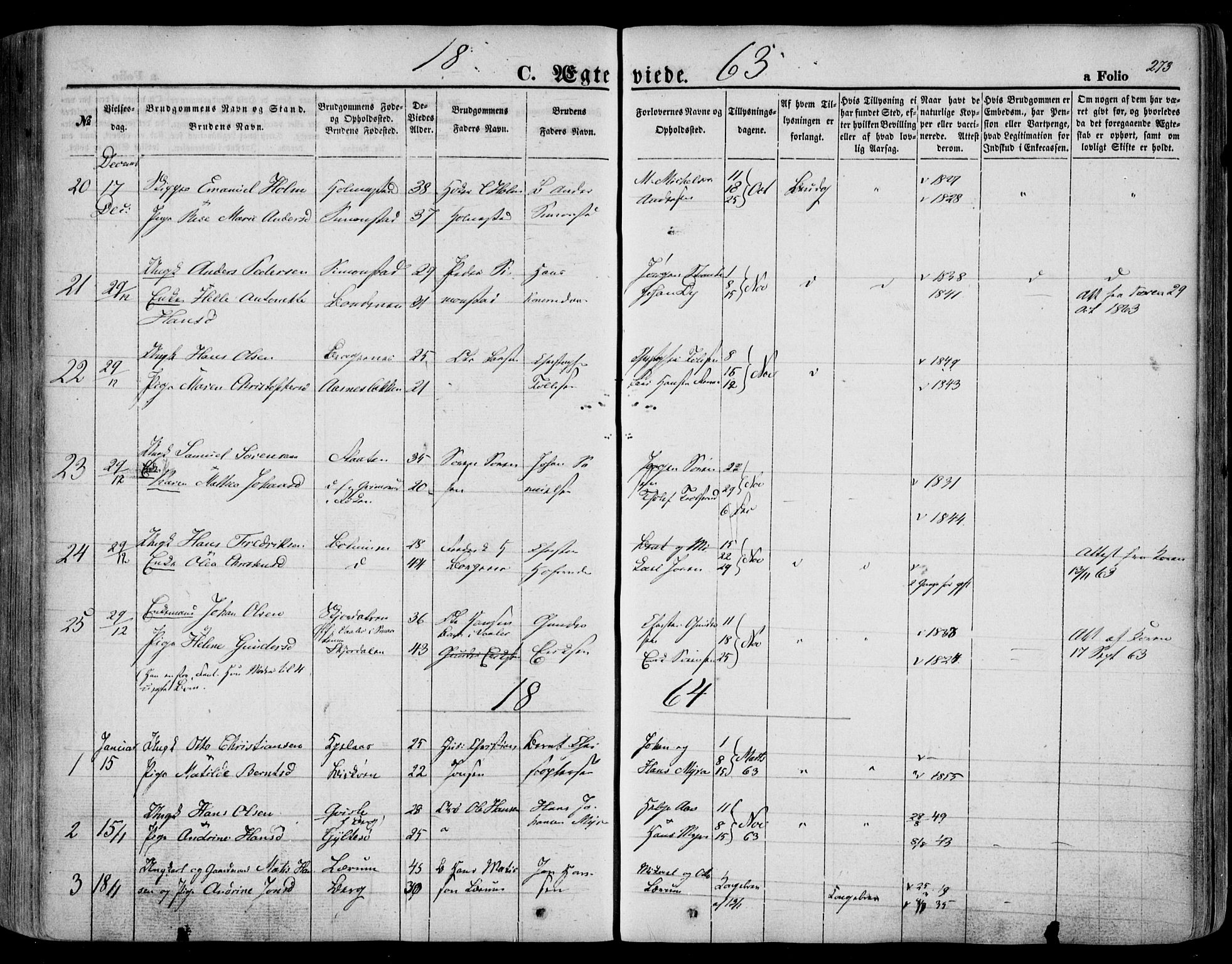 Sande Kirkebøker, SAKO/A-53/F/Fa/L0004: Parish register (official) no. 4, 1847-1864, p. 273