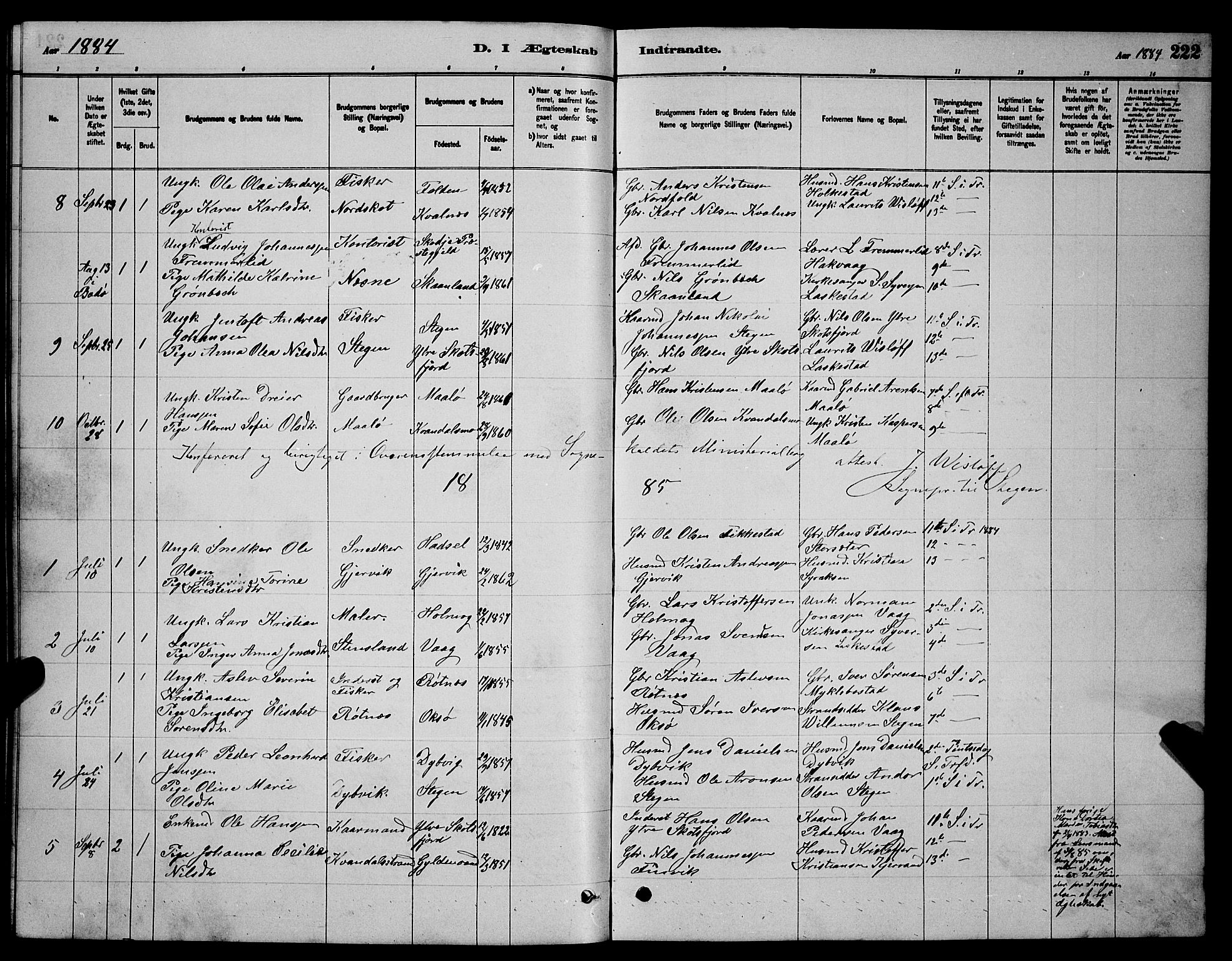 Ministerialprotokoller, klokkerbøker og fødselsregistre - Nordland, AV/SAT-A-1459/855/L0816: Parish register (copy) no. 855C05, 1879-1894, p. 222