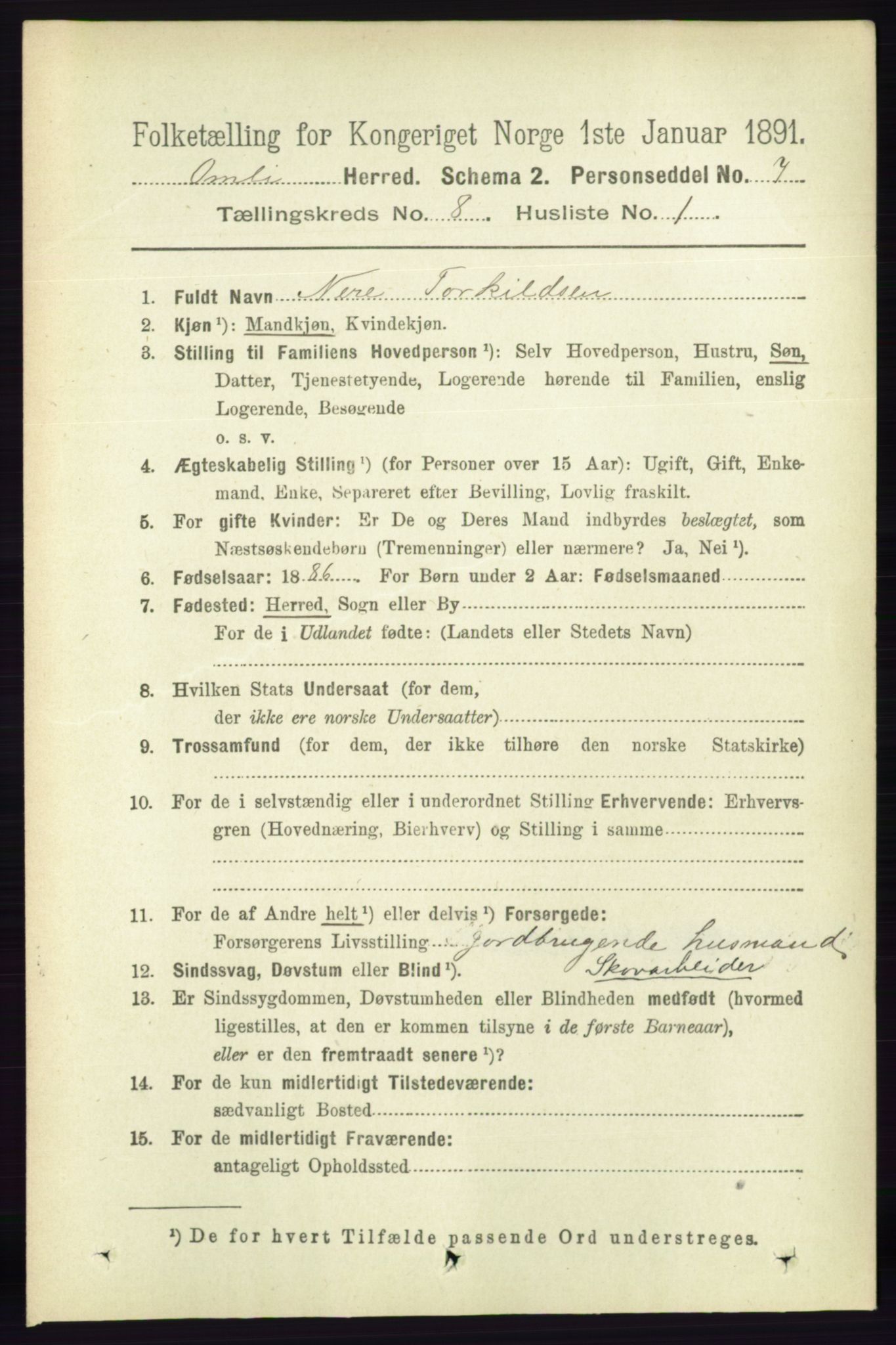 RA, 1891 census for 0929 Åmli, 1891, p. 1114