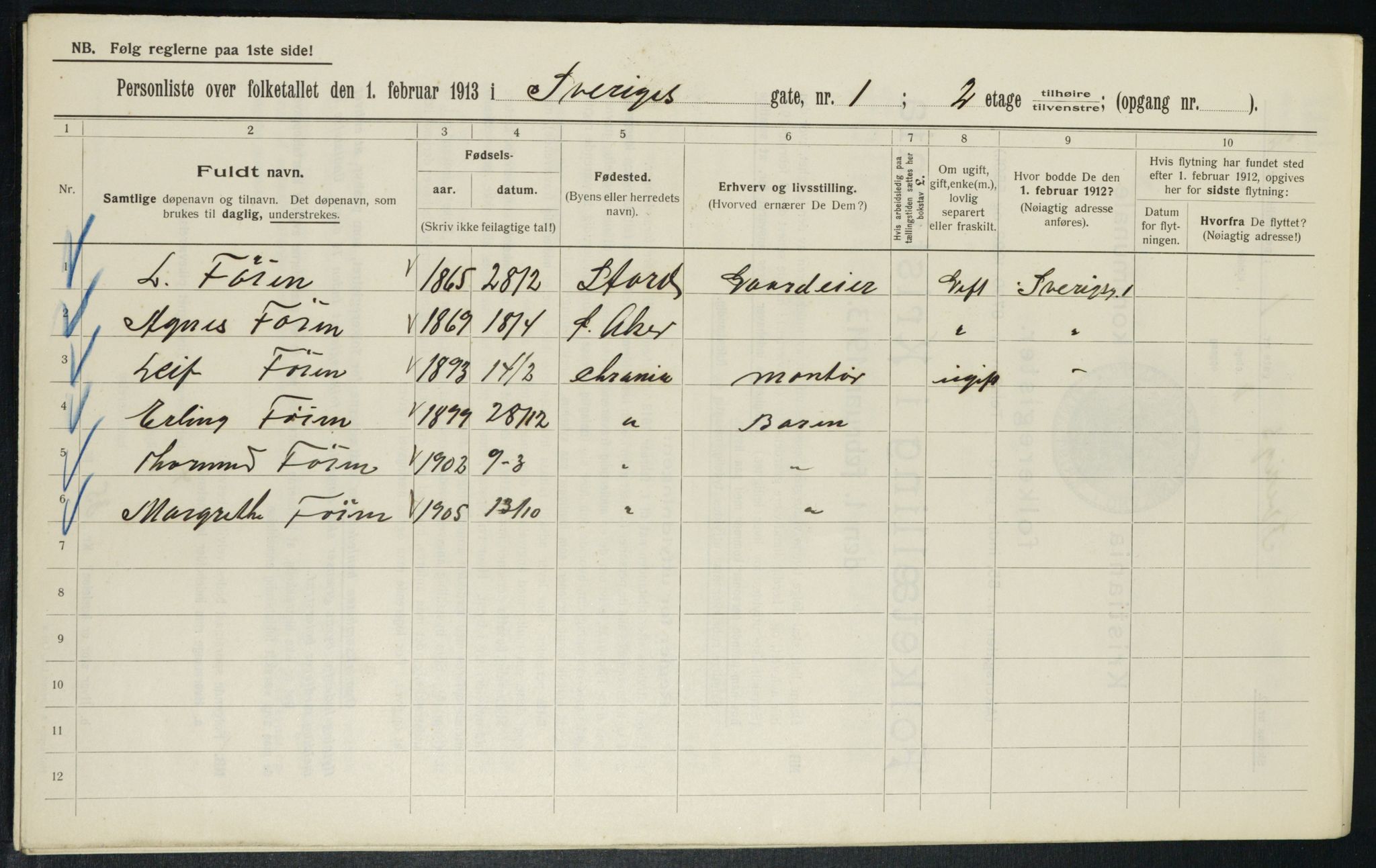 OBA, Municipal Census 1913 for Kristiania, 1913, p. 105815