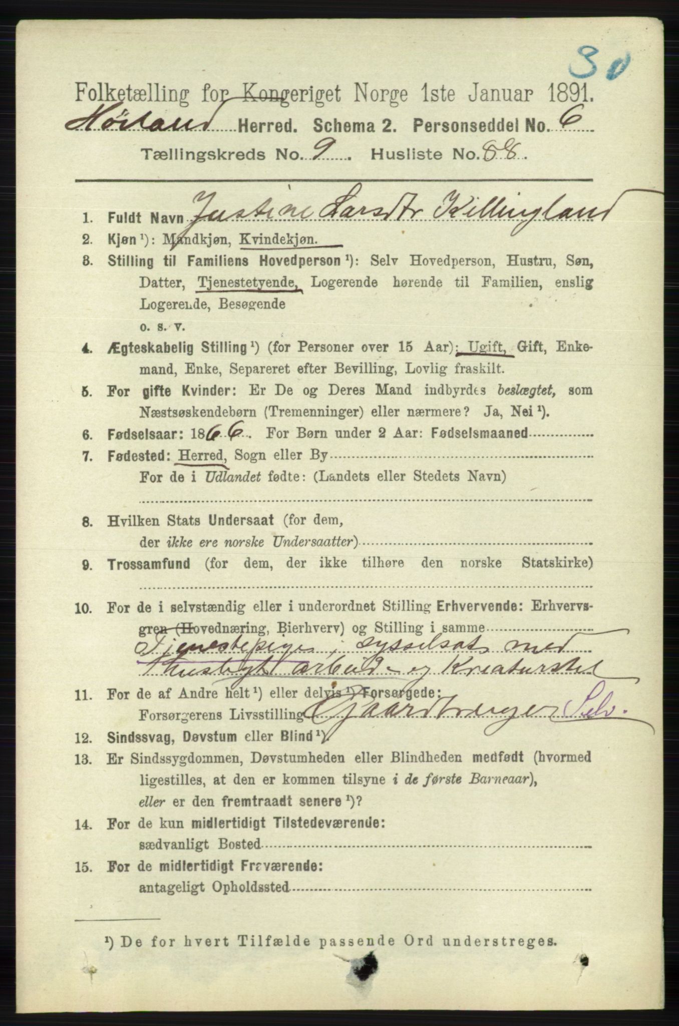 RA, 1891 census for 1123 Høyland, 1891, p. 4046