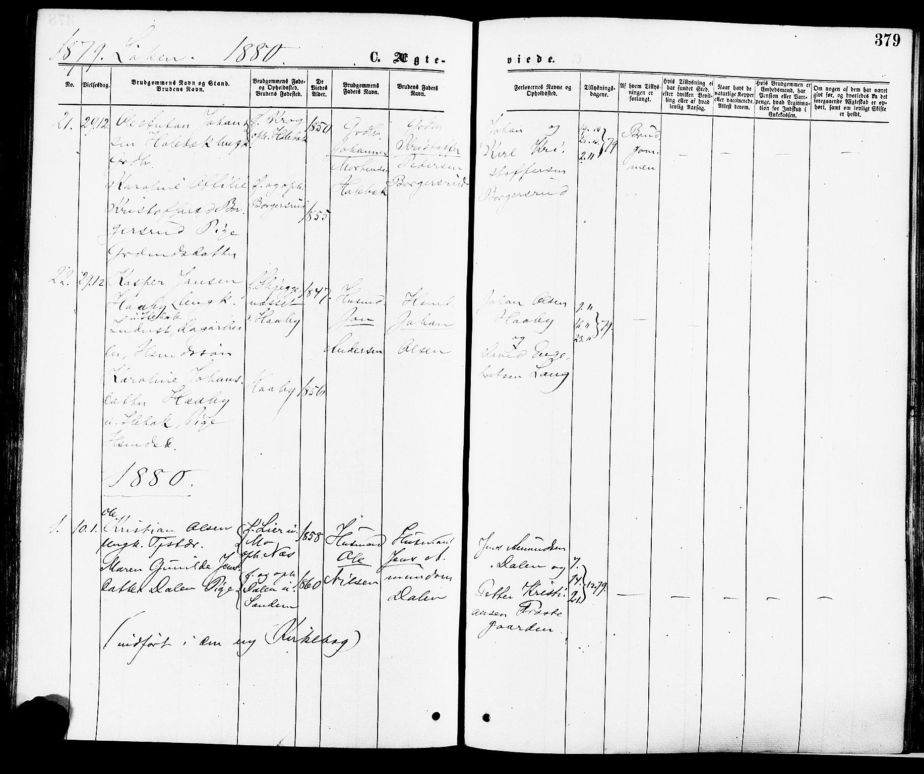 Høland prestekontor Kirkebøker, AV/SAO-A-10346a/F/Fa/L0012.a: Parish register (official) no. I 12A, 1869-1879, p. 379