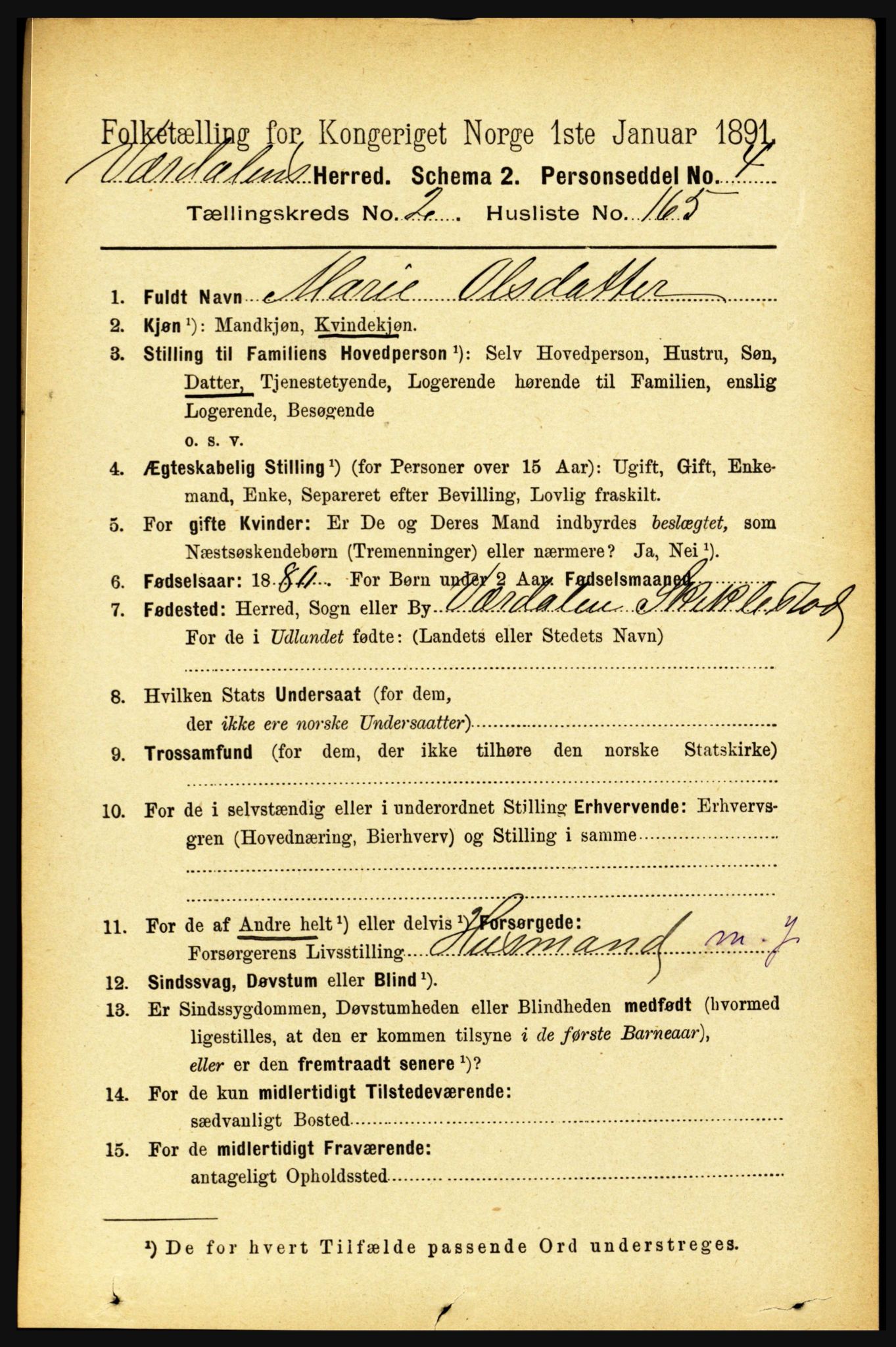 RA, 1891 census for 1721 Verdal, 1891, p. 1644