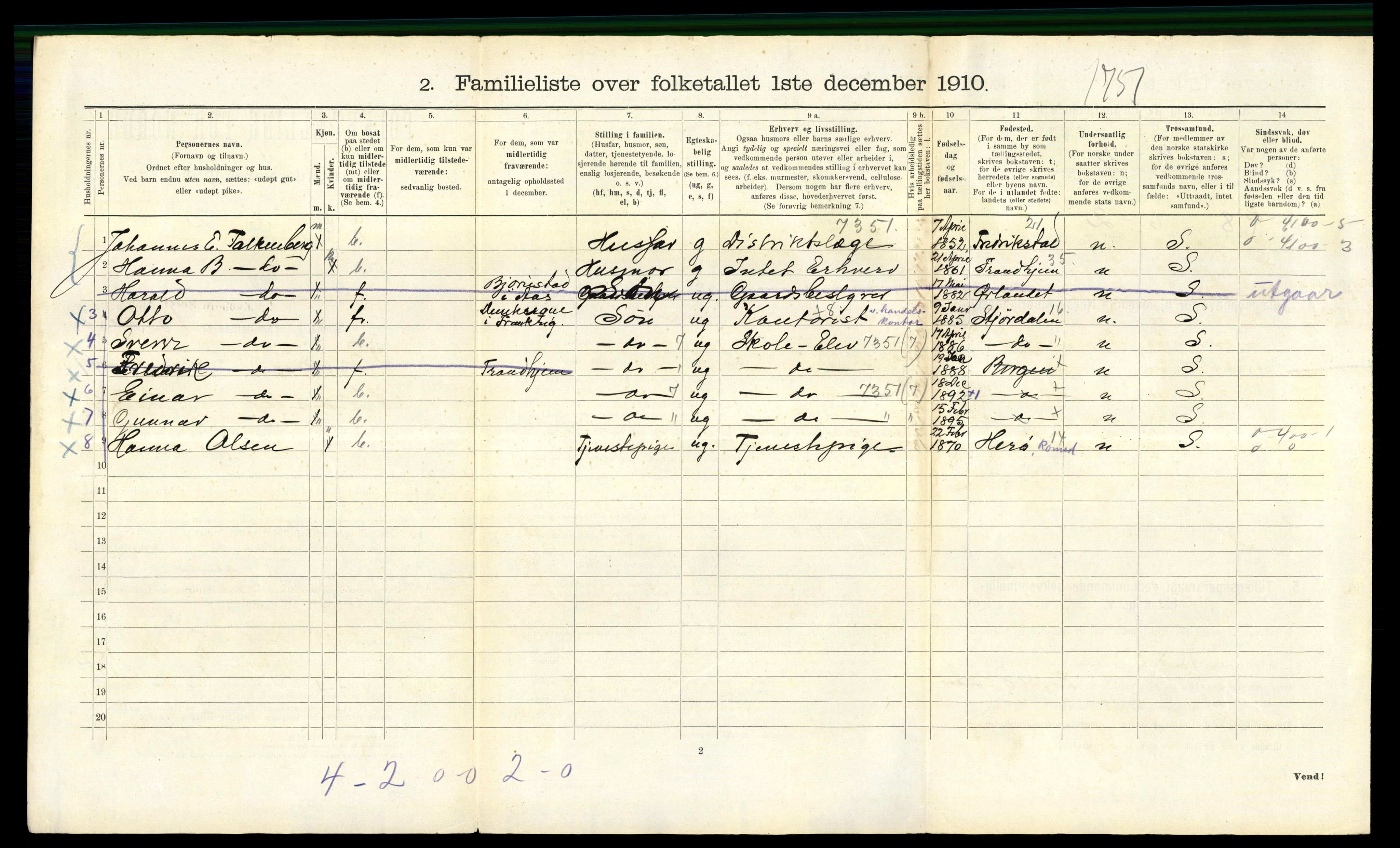 RA, 1910 census for Bergen, 1910, p. 13830