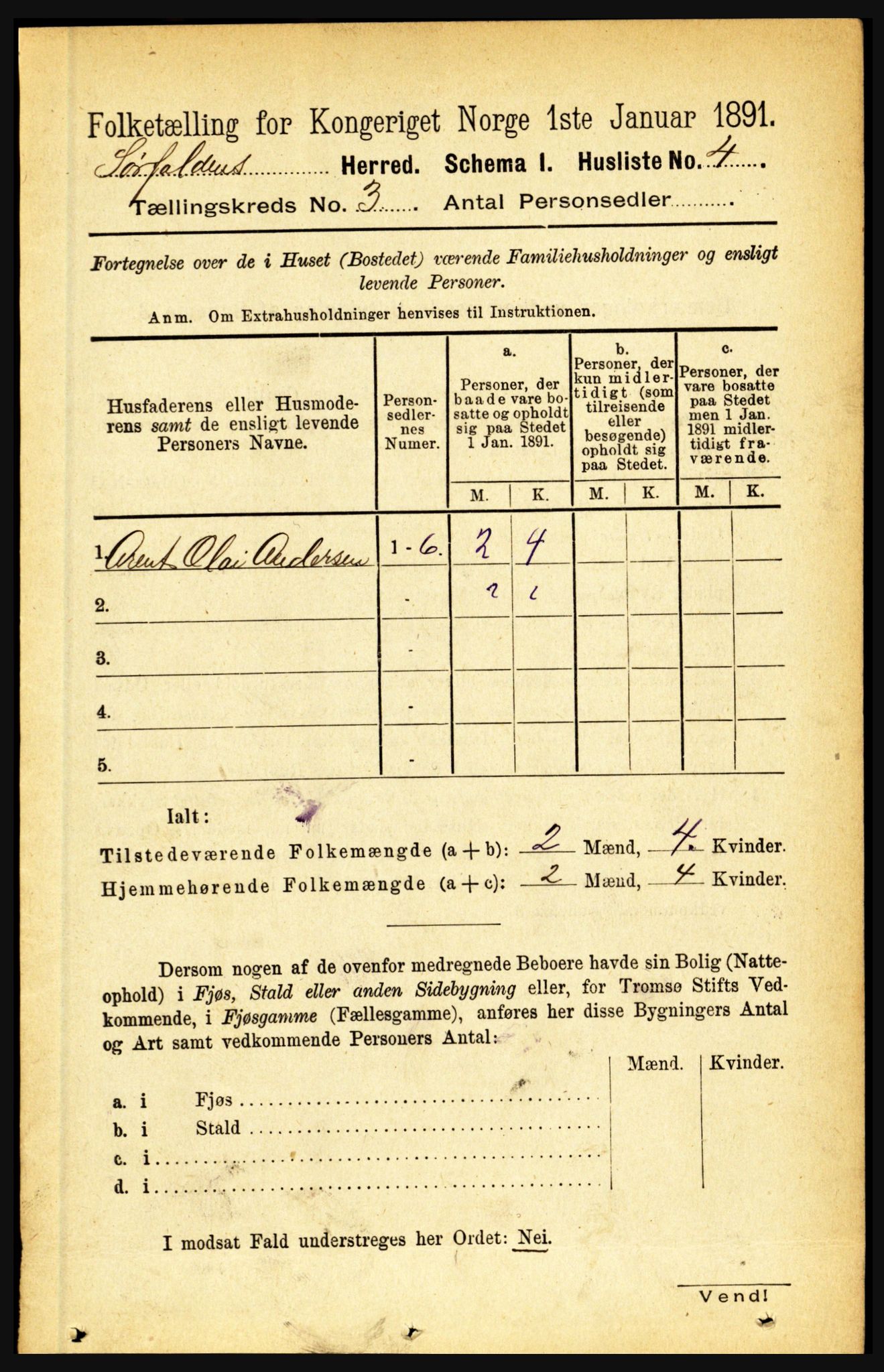 RA, 1891 census for 1845 Sørfold, 1891, p. 394