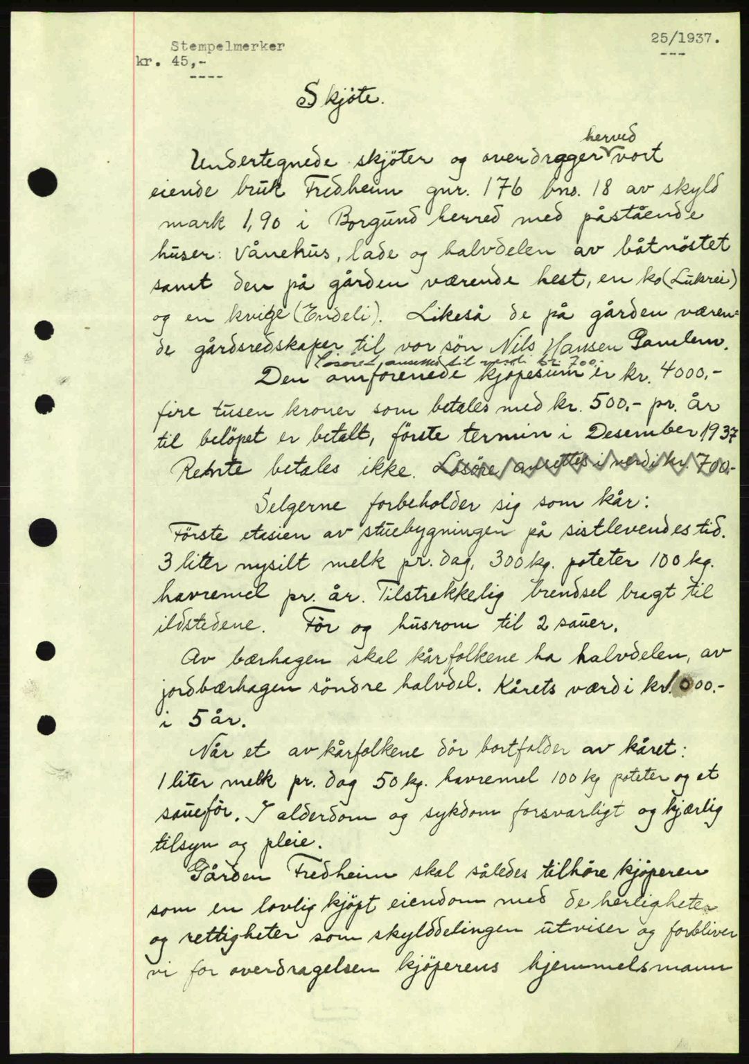 Nordre Sunnmøre sorenskriveri, AV/SAT-A-0006/1/2/2C/2Ca: Mortgage book no. A2, 1936-1937, Diary no: : 25/1937