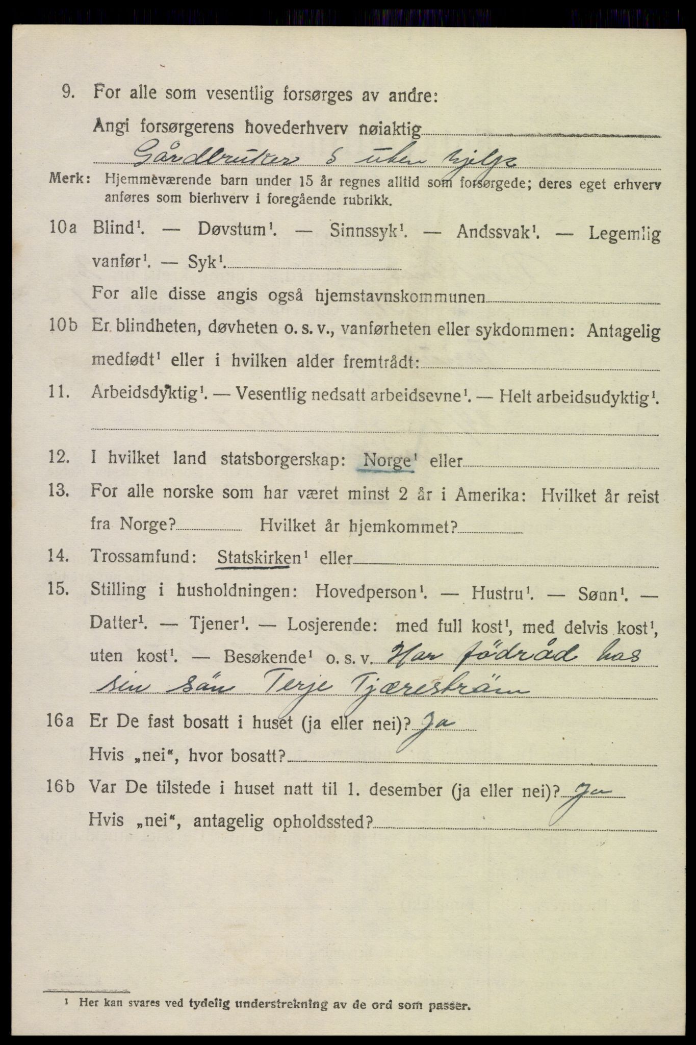 SAK, 1920 census for Birkenes, 1920, p. 1420