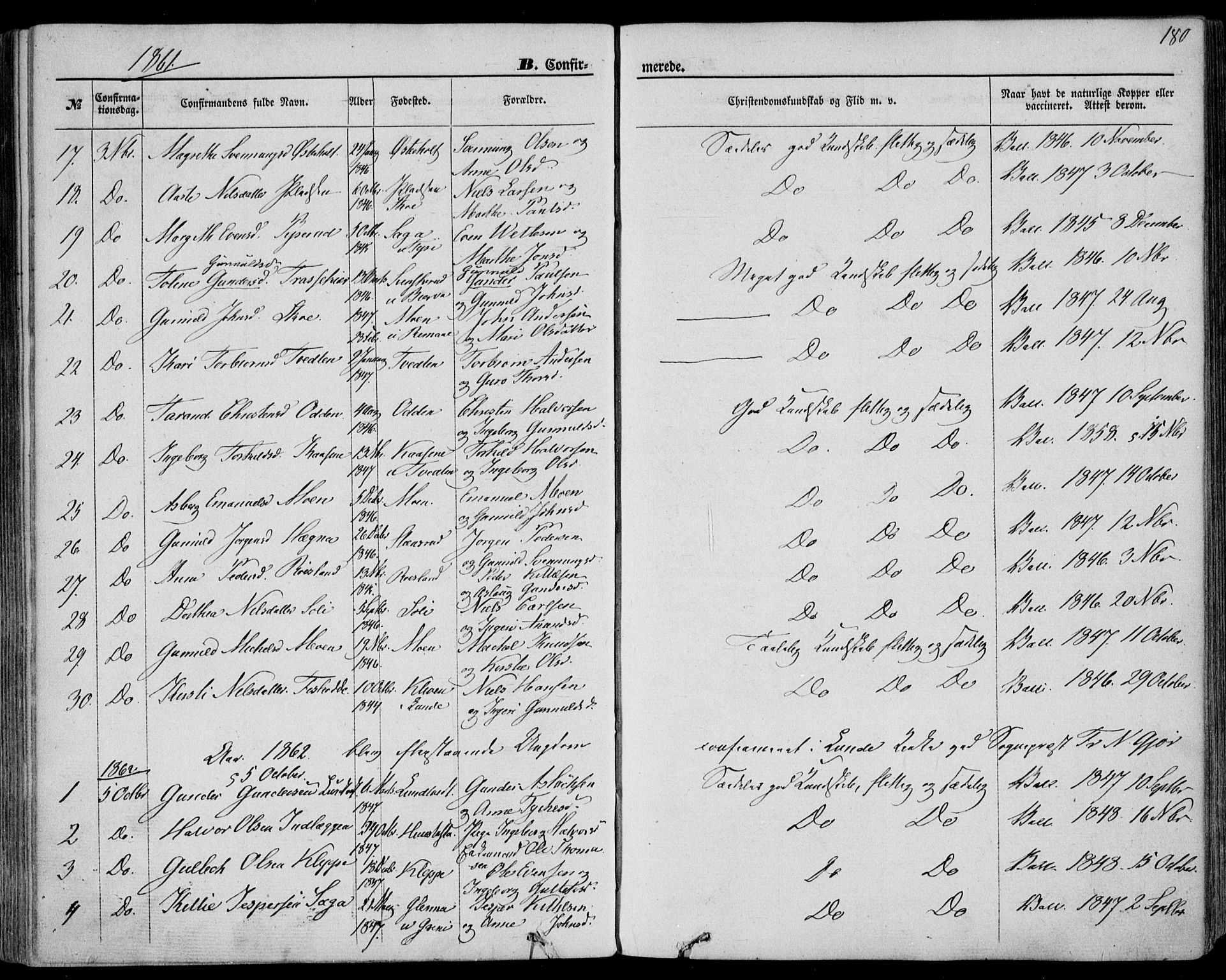 Bø kirkebøker, SAKO/A-257/F/Fa/L0009: Parish register (official) no. 9, 1862-1879, p. 180