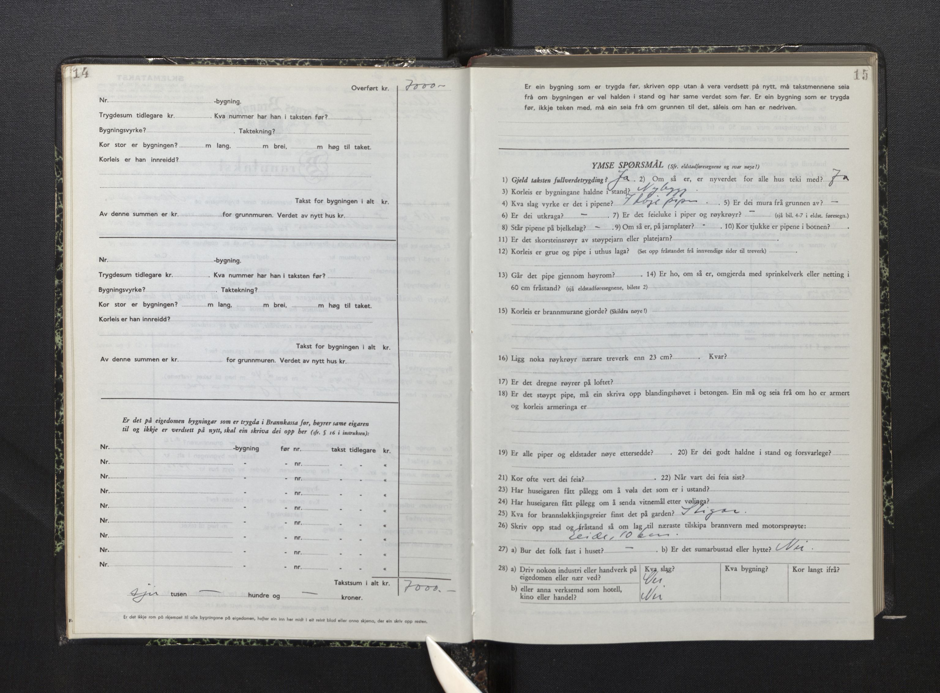 Lensmannen i Ulvik, SAB/A-35601/0012/L0004: Branntakstprotokoll, skjematakst, 1951-1955, p. 14-15