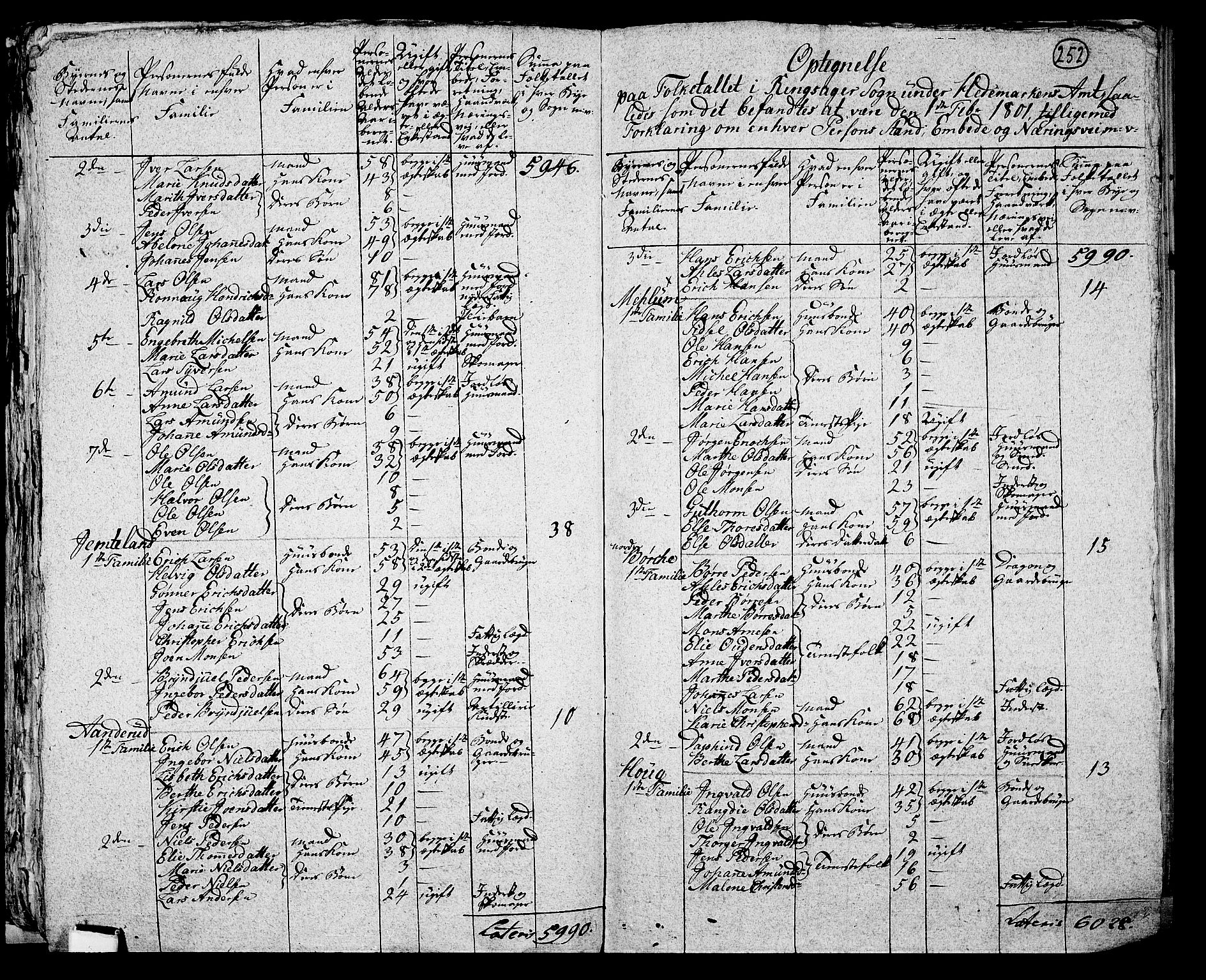 RA, 1801 census for 0412P Ringsaker, 1801, p. 251b-252a