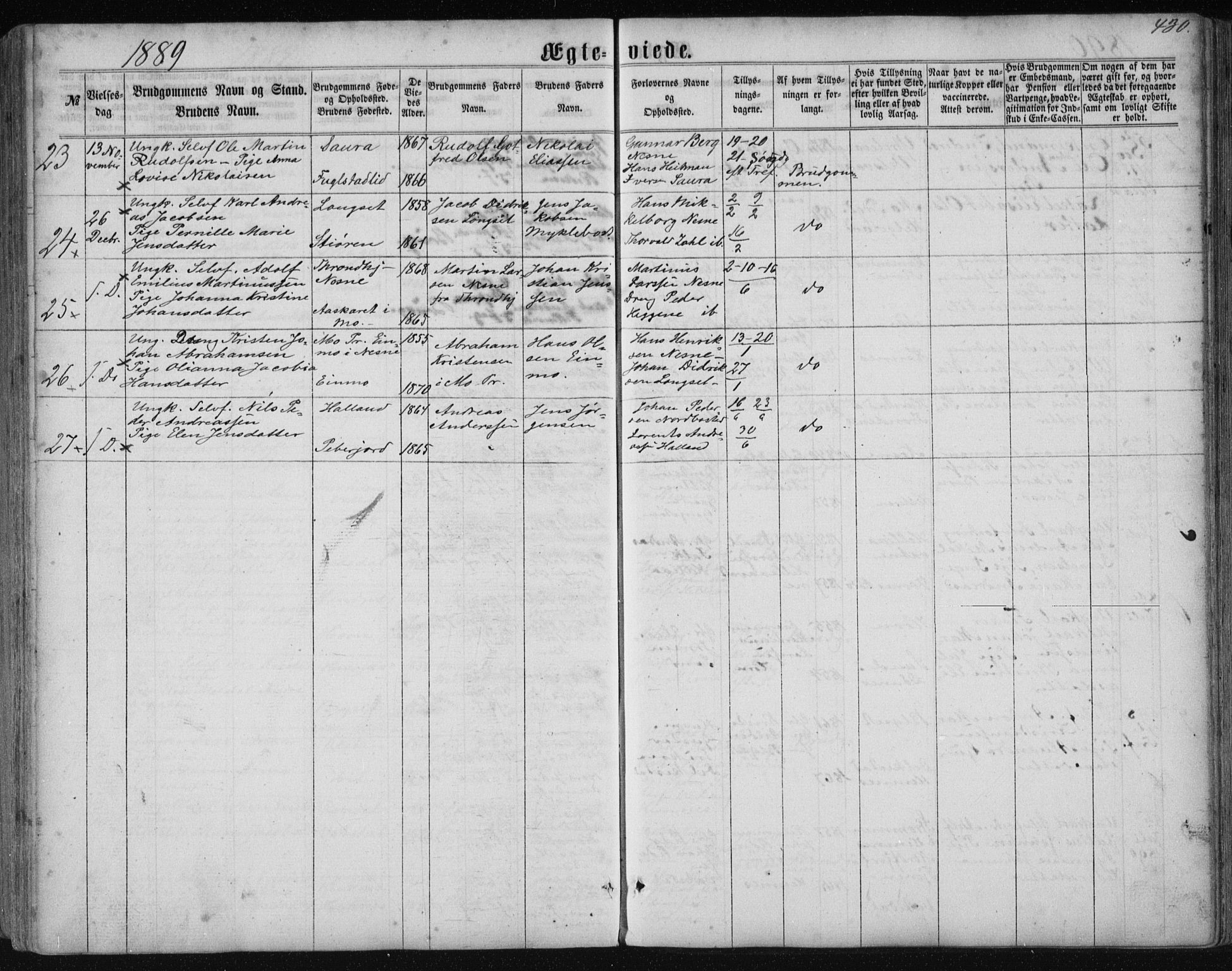 Ministerialprotokoller, klokkerbøker og fødselsregistre - Nordland, AV/SAT-A-1459/838/L0556: Parish register (copy) no. 838C03, 1861-1893, p. 430