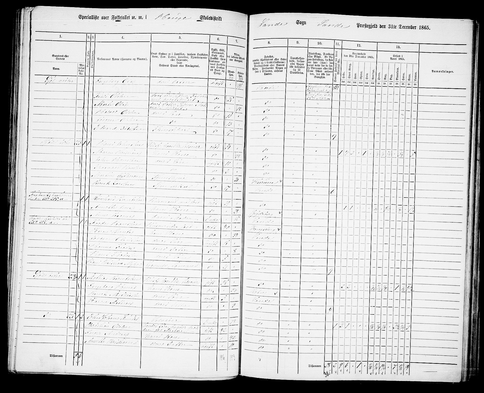 RA, 1865 census for Sande, 1865, p. 47