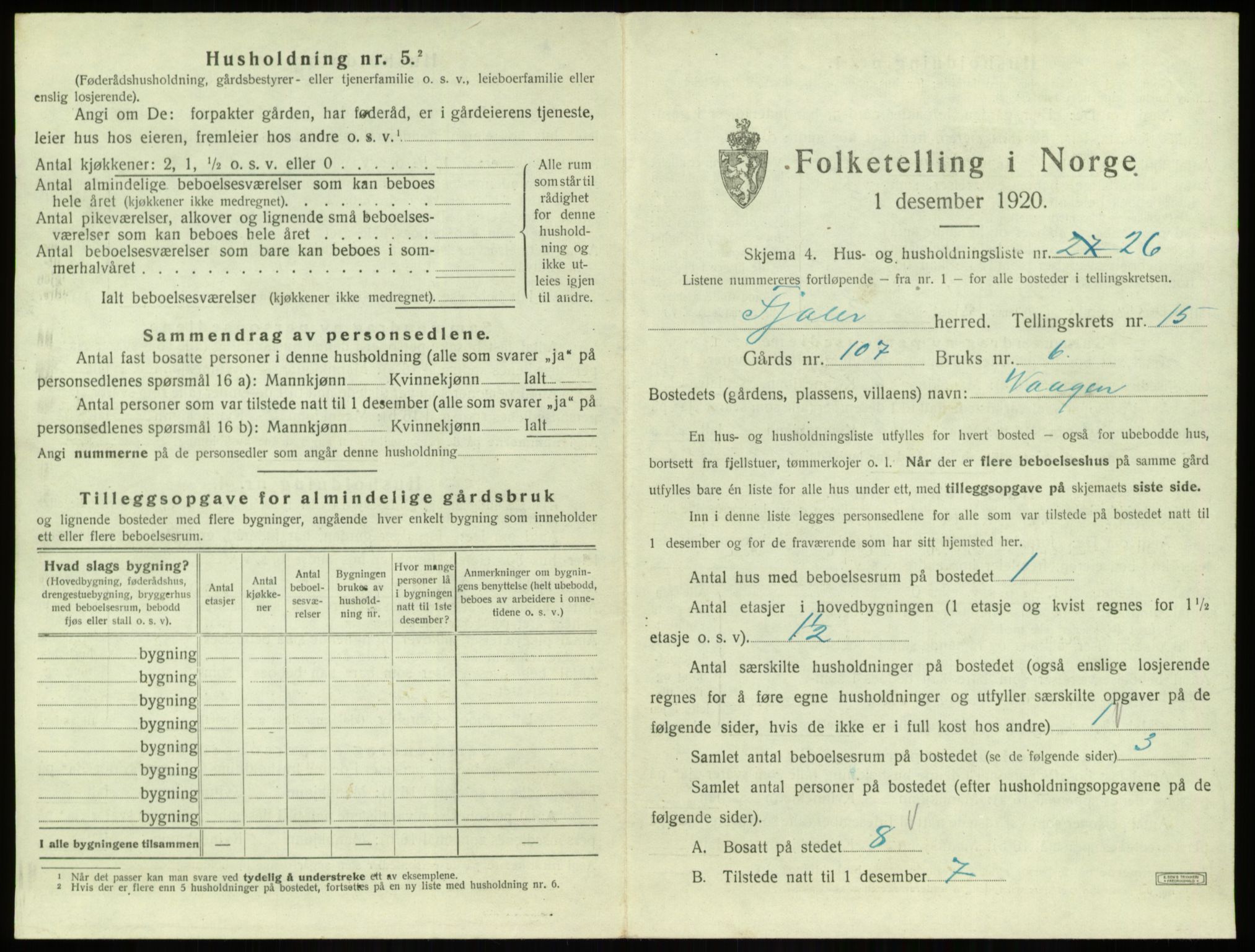 SAB, 1920 census for Fjaler, 1920, p. 1262