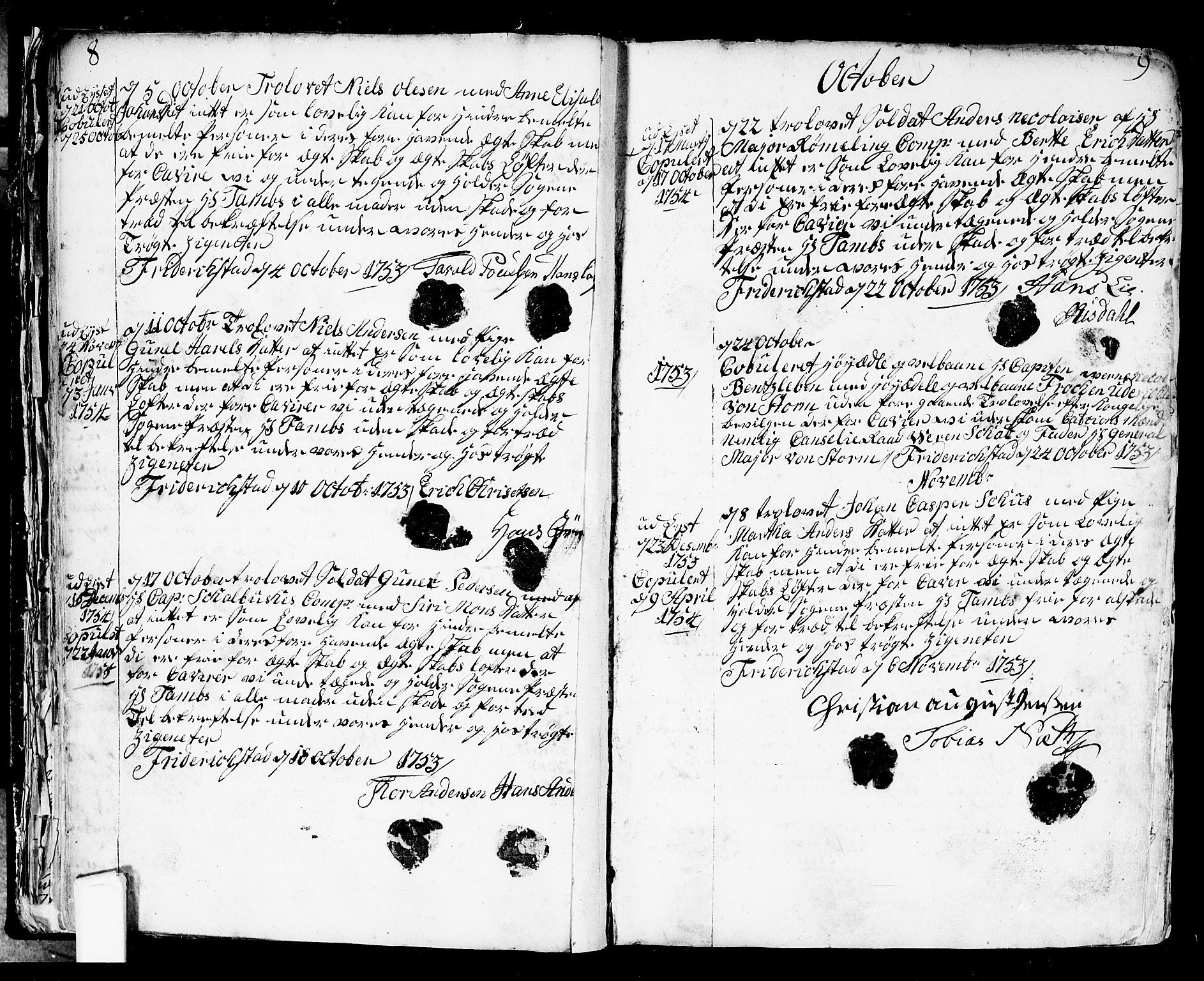 Fredrikstad prestekontor Kirkebøker, AV/SAO-A-11082/F/Fa/L0002: Parish register (official) no. 2, 1750-1804, p. 8-9