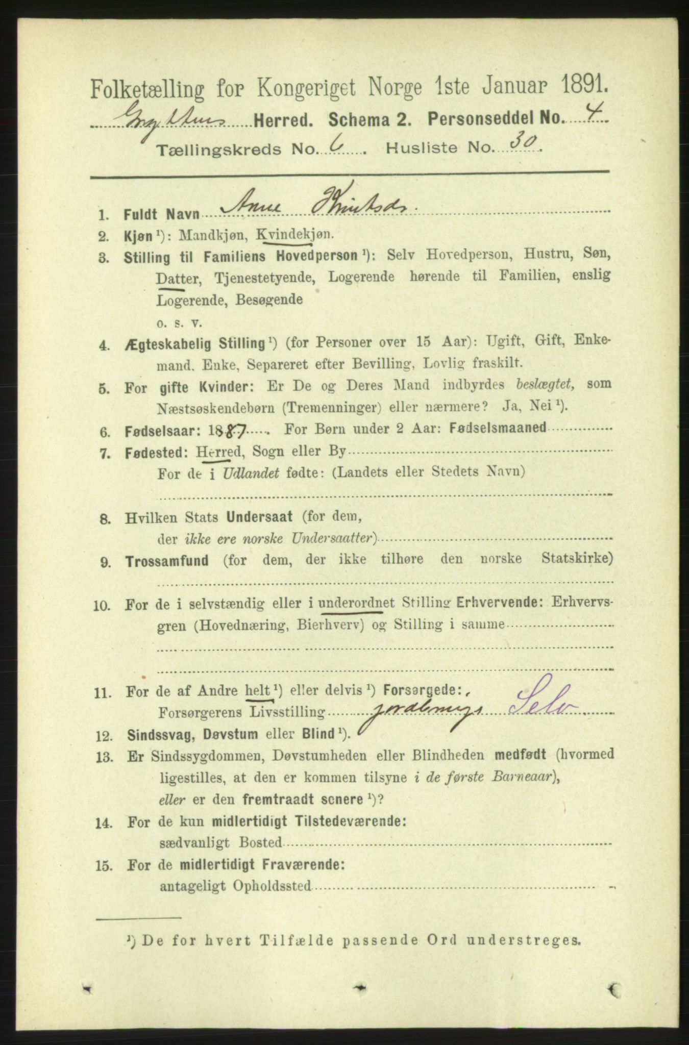 RA, 1891 census for 1539 Grytten, 1891, p. 2652