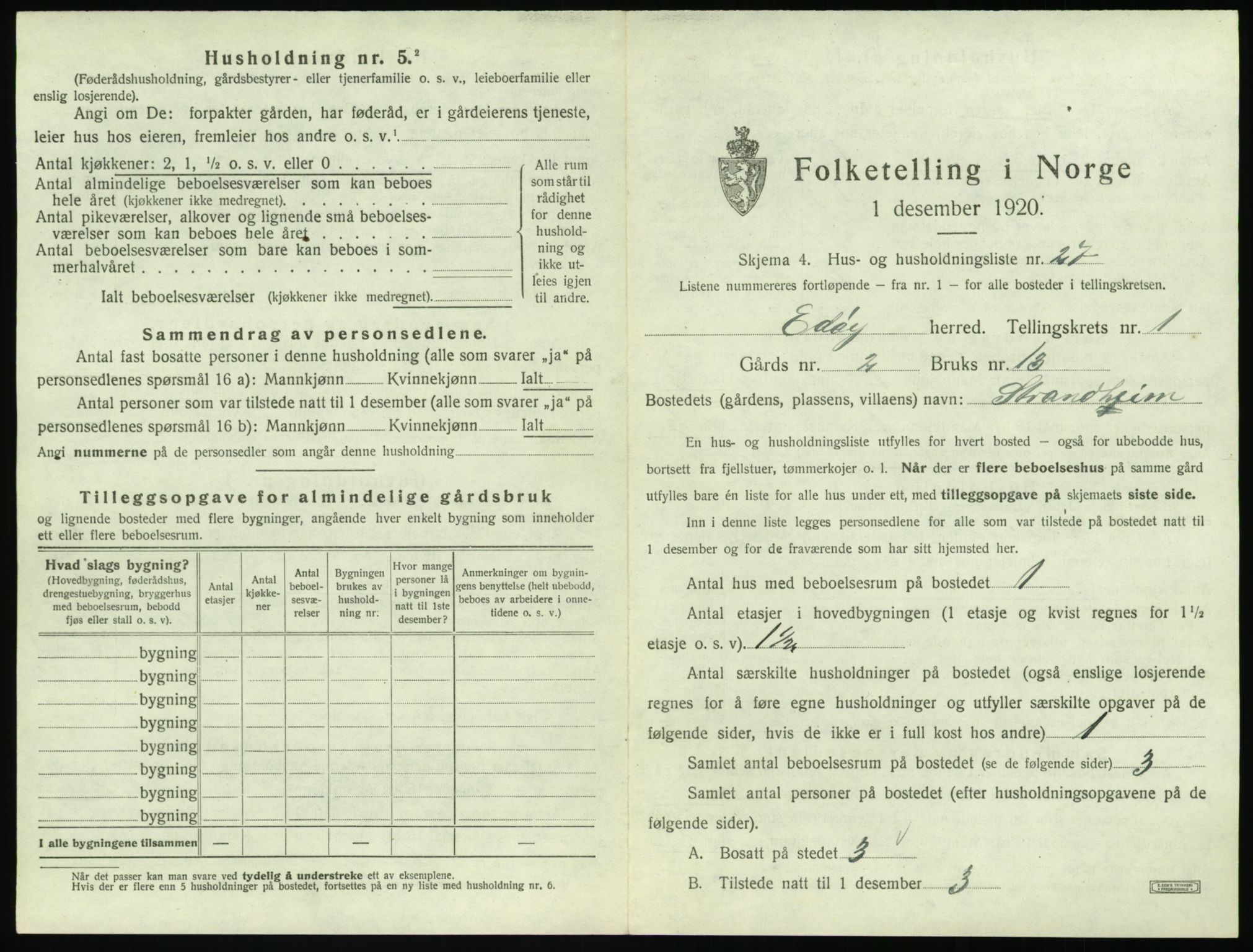 SAT, 1920 census for Edøy, 1920, p. 84