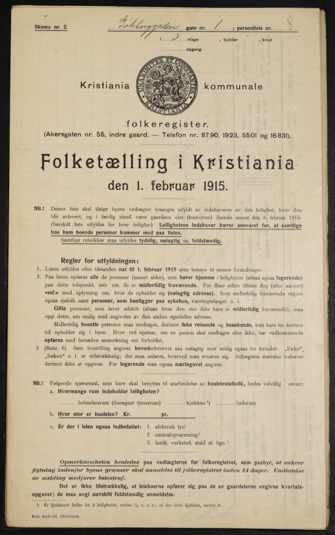 OBA, Municipal Census 1915 for Kristiania, 1915, p. 32305