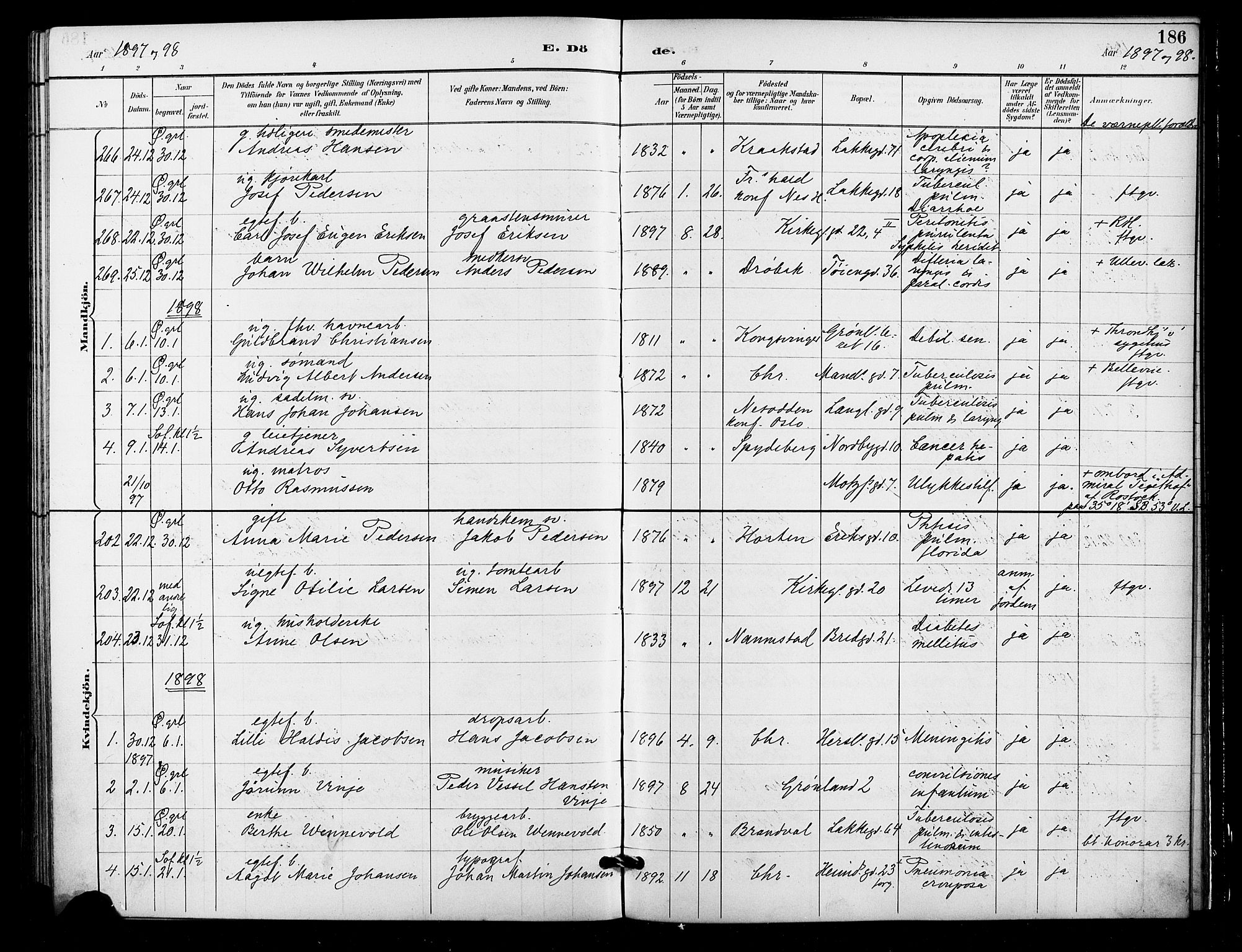 Grønland prestekontor Kirkebøker, SAO/A-10848/F/Fa/L0010: Parish register (official) no. 10, 1891-1898, p. 186