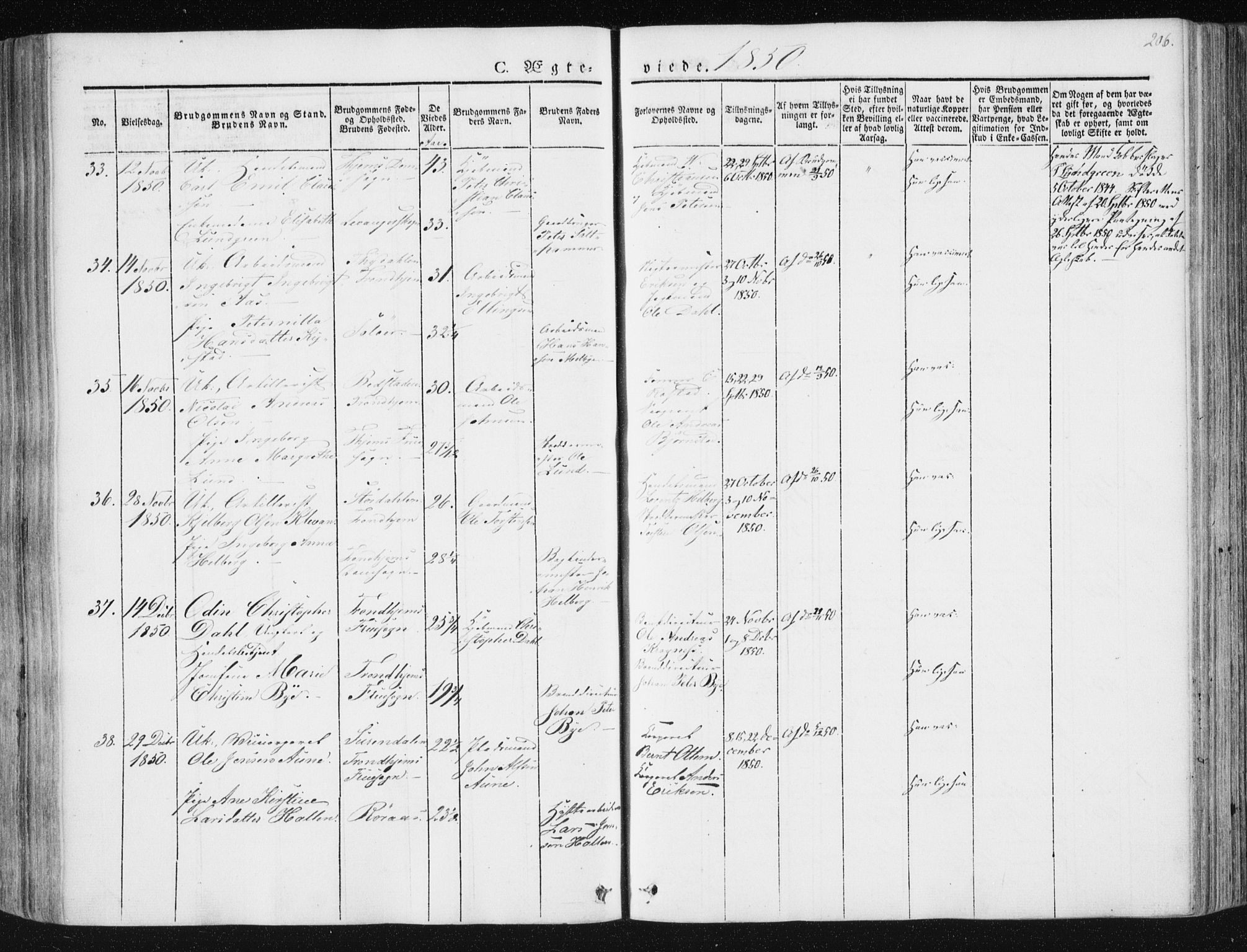 Ministerialprotokoller, klokkerbøker og fødselsregistre - Sør-Trøndelag, SAT/A-1456/602/L0110: Parish register (official) no. 602A08, 1840-1854, p. 206