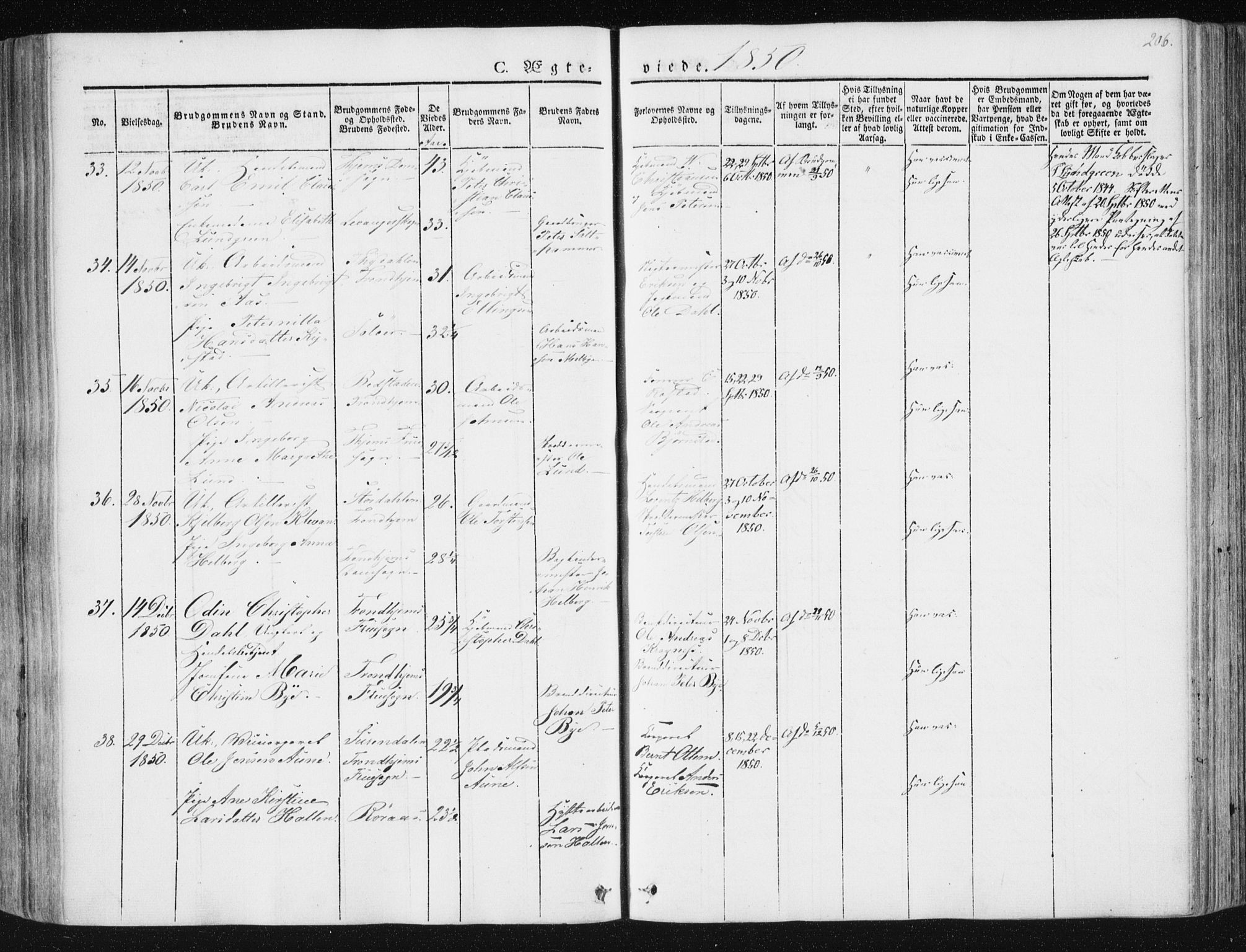 Ministerialprotokoller, klokkerbøker og fødselsregistre - Sør-Trøndelag, AV/SAT-A-1456/602/L0110: Parish register (official) no. 602A08, 1840-1854, p. 206