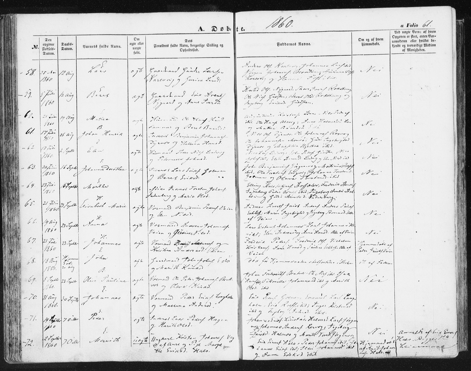 Ministerialprotokoller, klokkerbøker og fødselsregistre - Møre og Romsdal, AV/SAT-A-1454/581/L0937: Parish register (official) no. 581A05, 1853-1872, p. 61