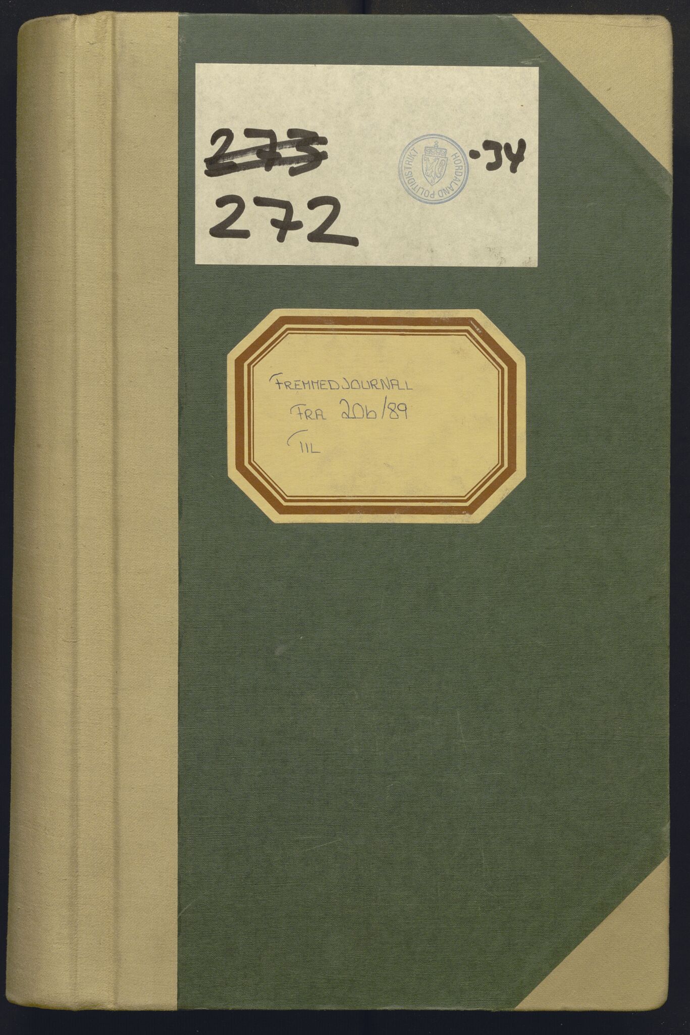 Hordaland politidistrikt, AV/SAB-A-64101/K/Ka/L0017: Framandsakjournal med register, 1989